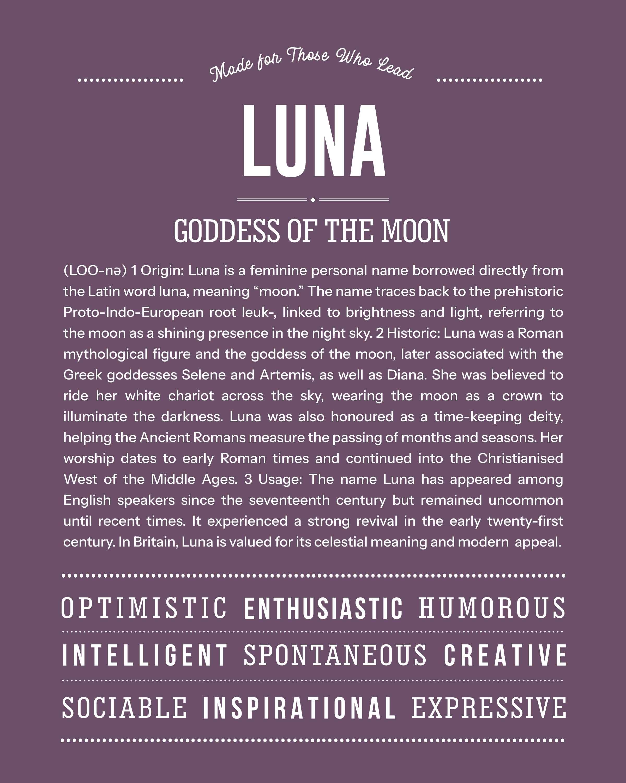 Luna | Personalised Name Meaning Print – Custom Name Art Gift