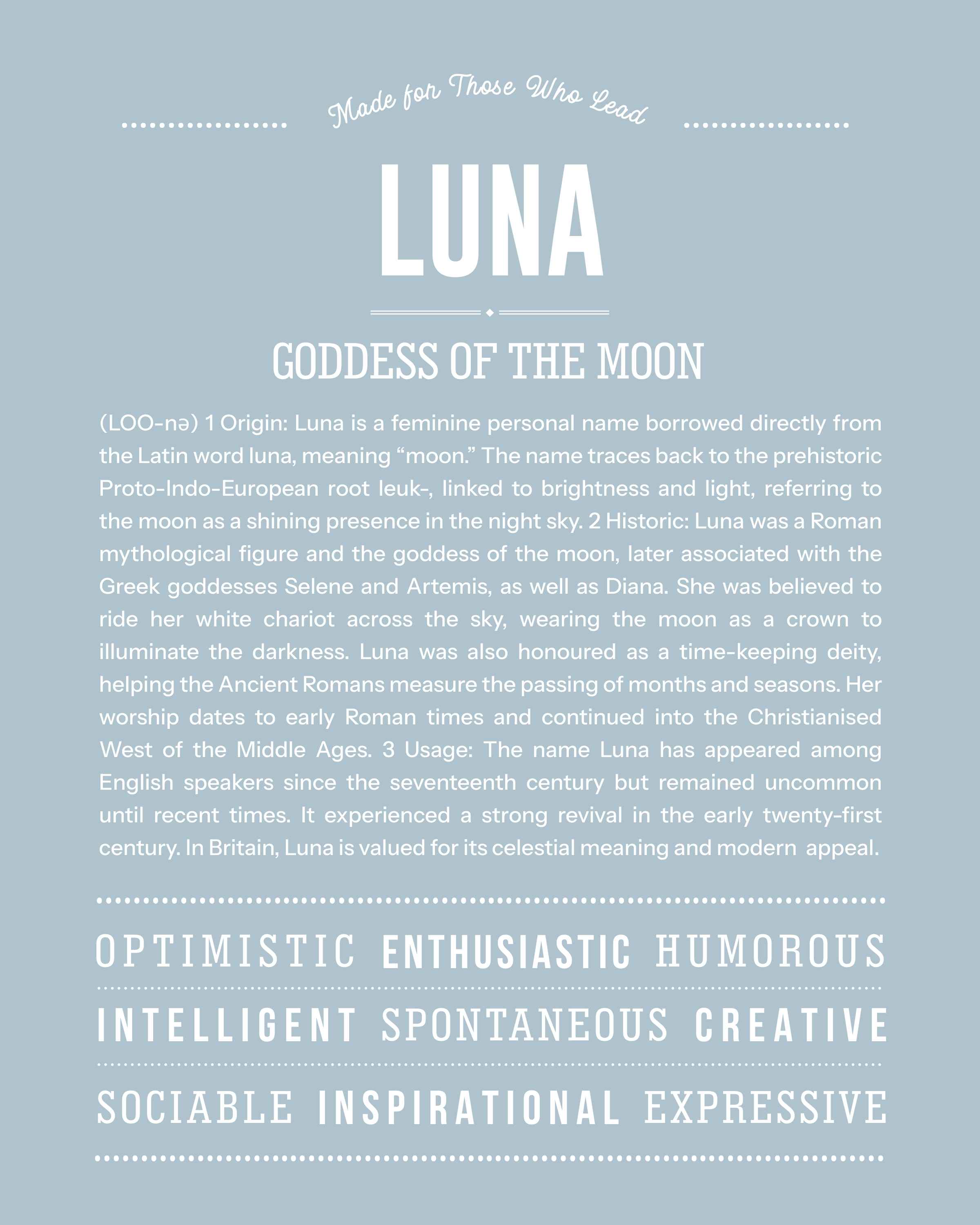 Luna | Personalised Name Meaning Print – Custom Name Art Gift