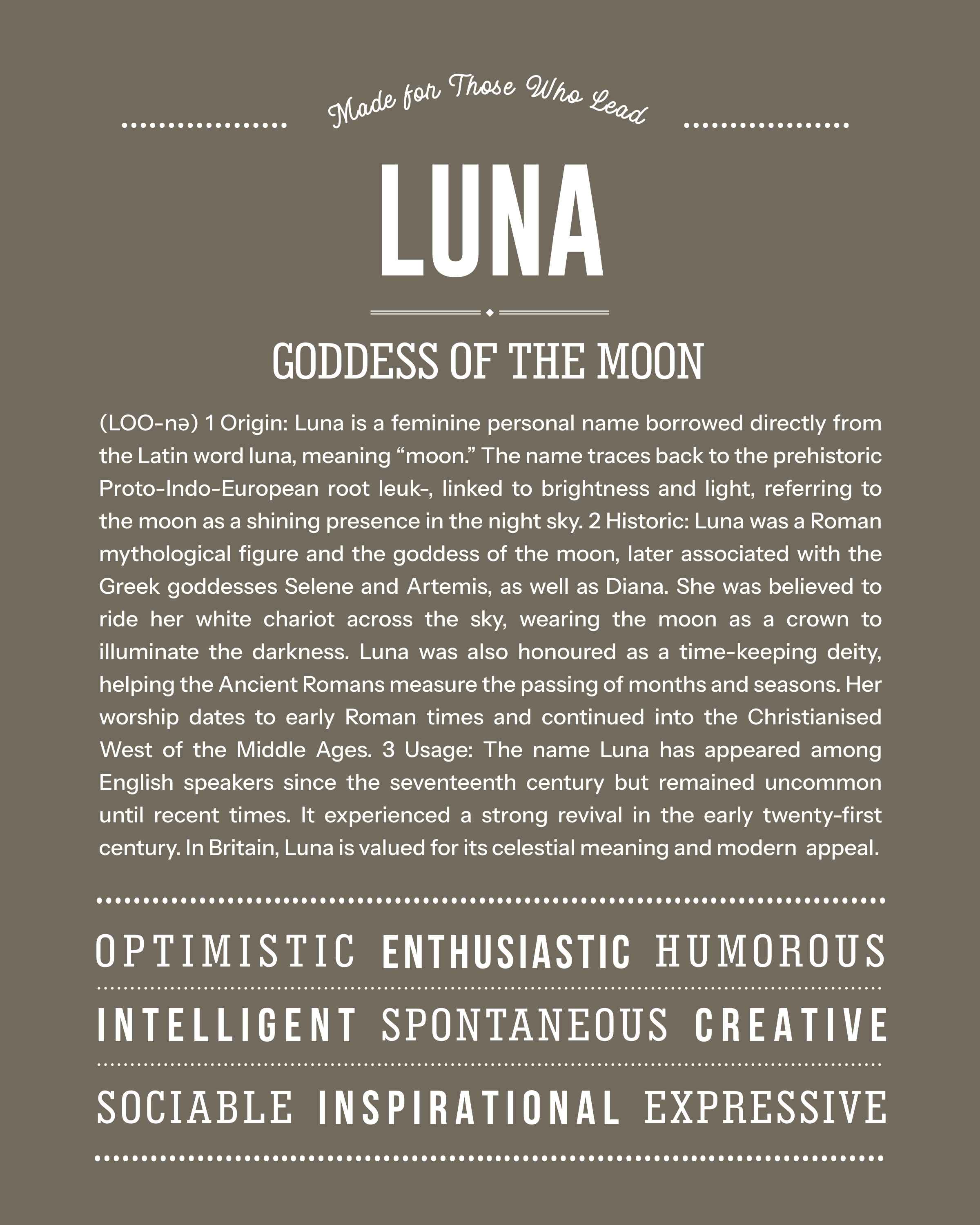 Luna | Personalised Name Meaning Print – Custom Name Art Gift