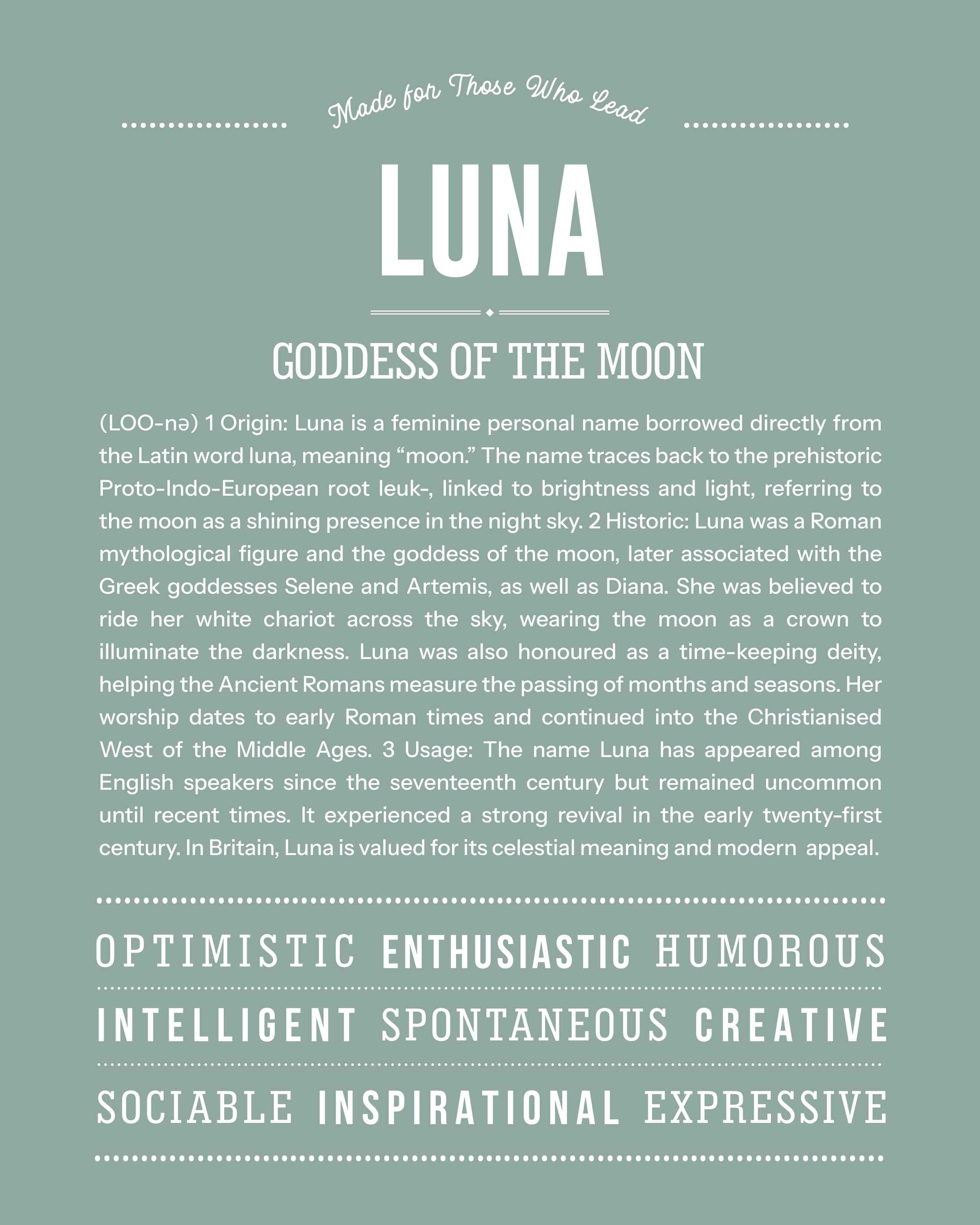 Luna | Personalised Name Meaning Print – Custom Name Art Gift