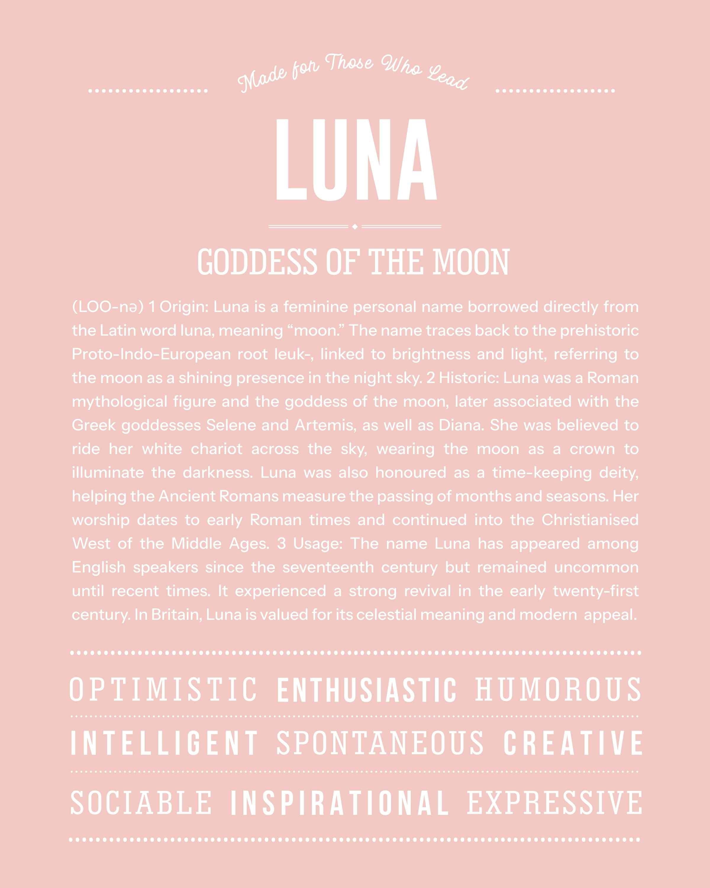 Luna | Personalised Name Meaning Print – Custom Name Art Gift