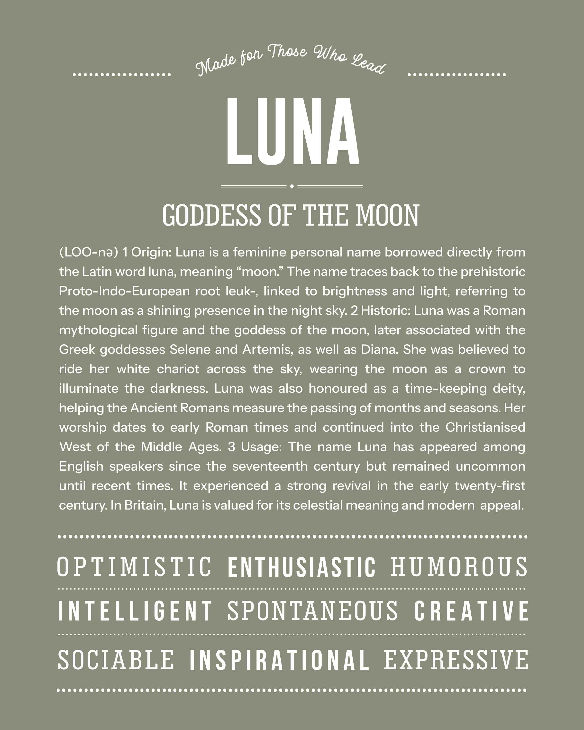 Luna | Personalised Name Meaning Print – Custom Name Art Gift