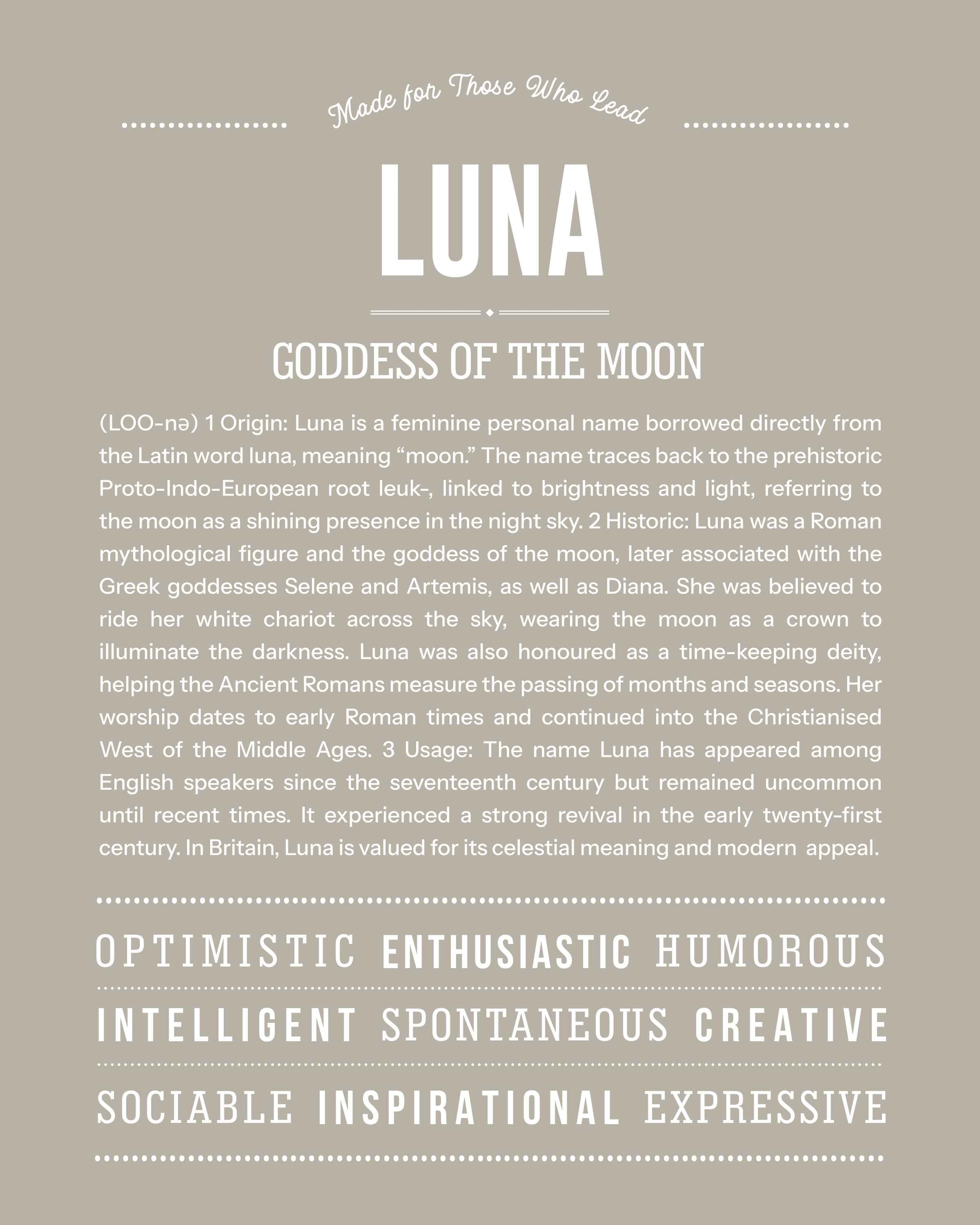 Luna | Personalised Name Meaning Print – Custom Name Art Gift