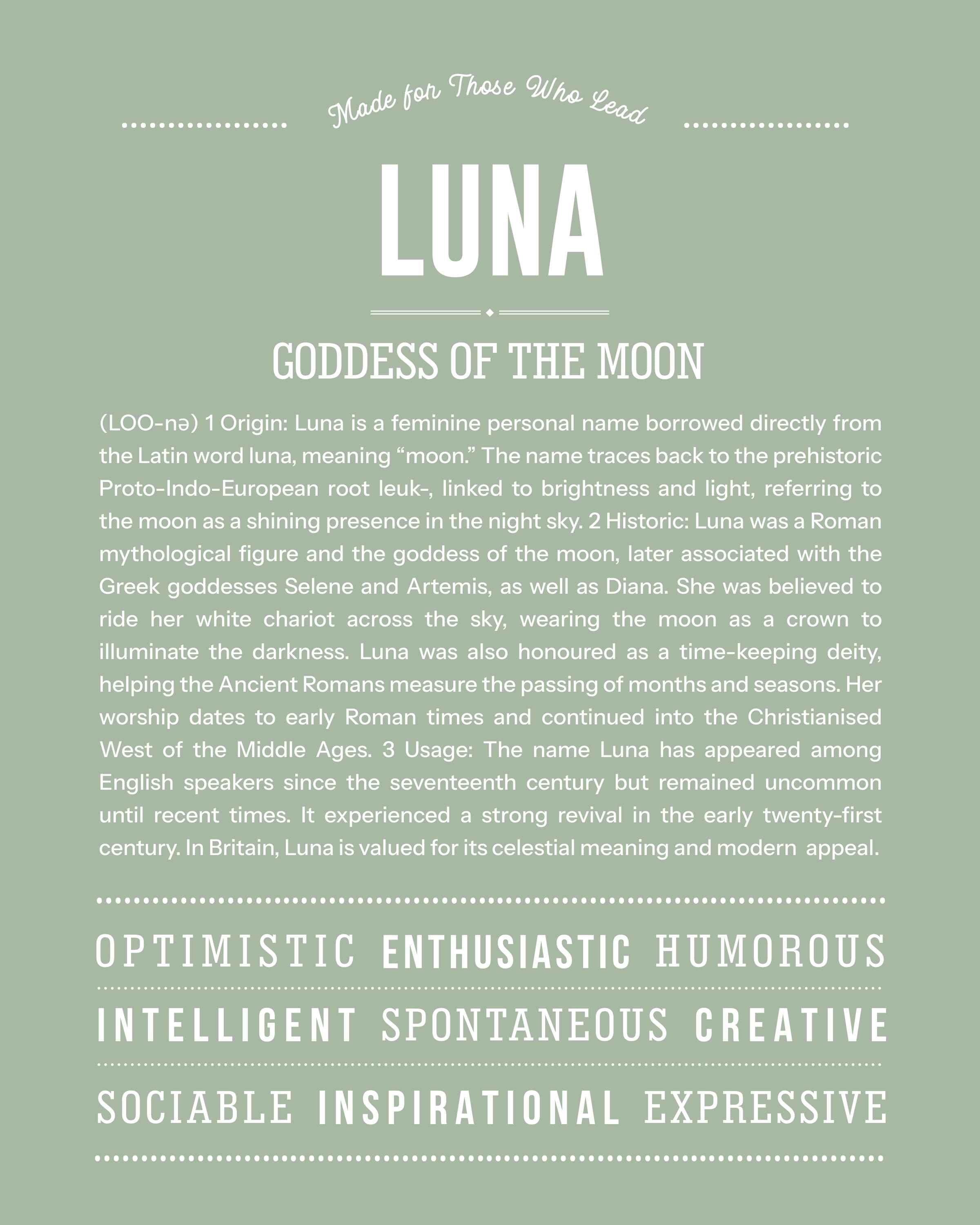 Luna | Personalised Name Meaning Print – Custom Name Art Gift