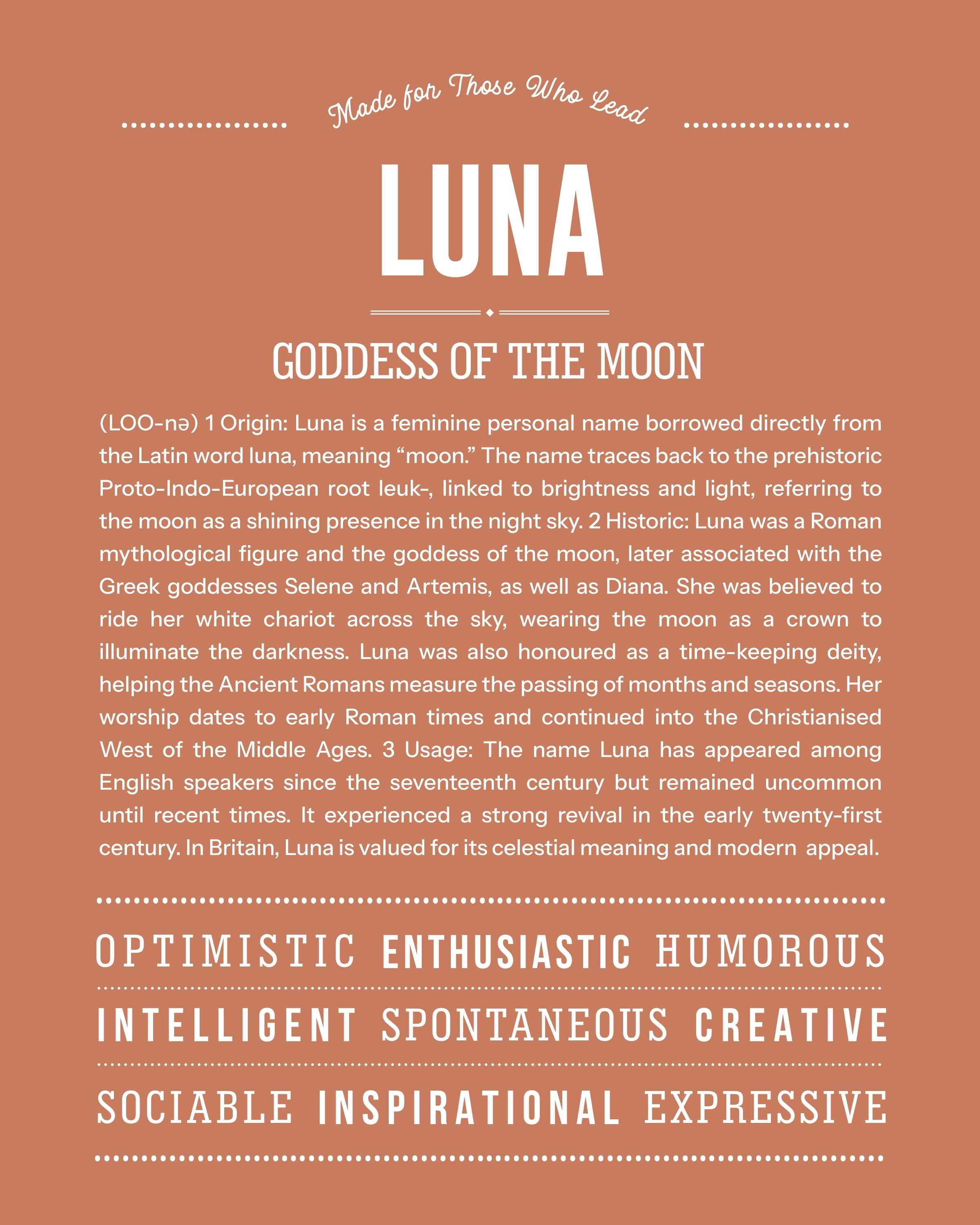 Luna | Personalised Name Meaning Print – Custom Name Art Gift