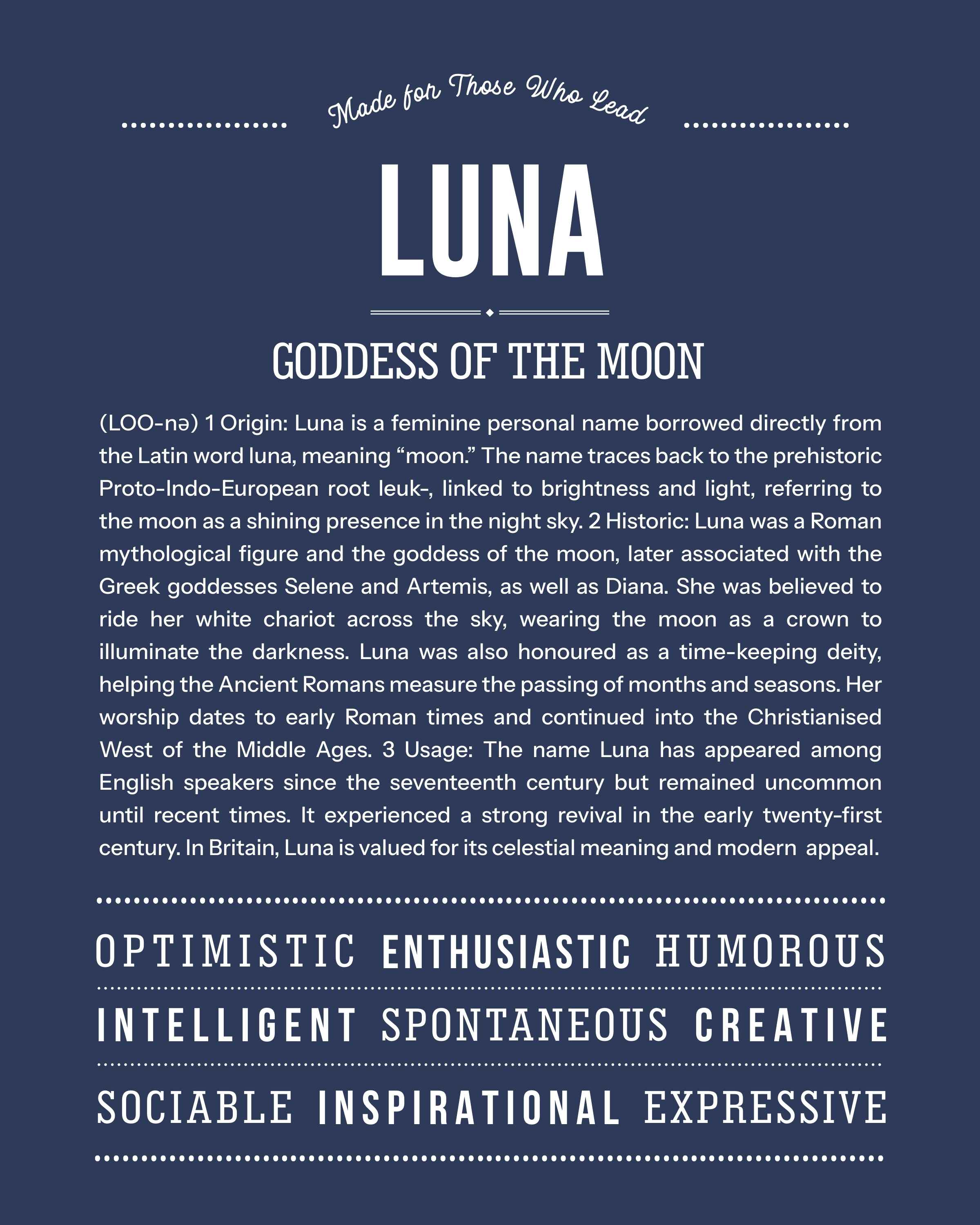 Luna | Personalised Name Meaning Print – Custom Name Art Gift