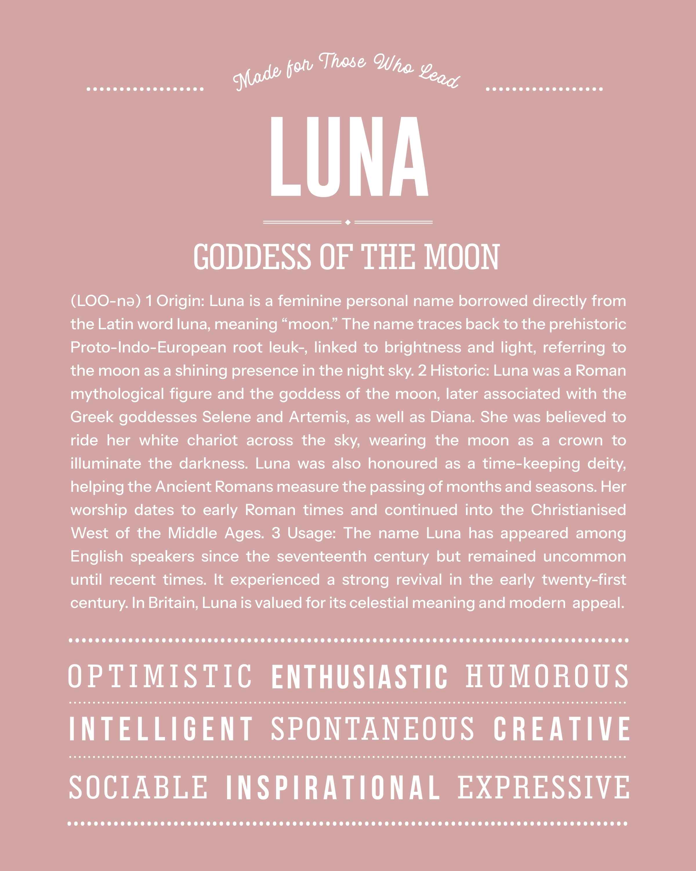 Luna | Personalised Name Meaning Print – Custom Name Art Gift