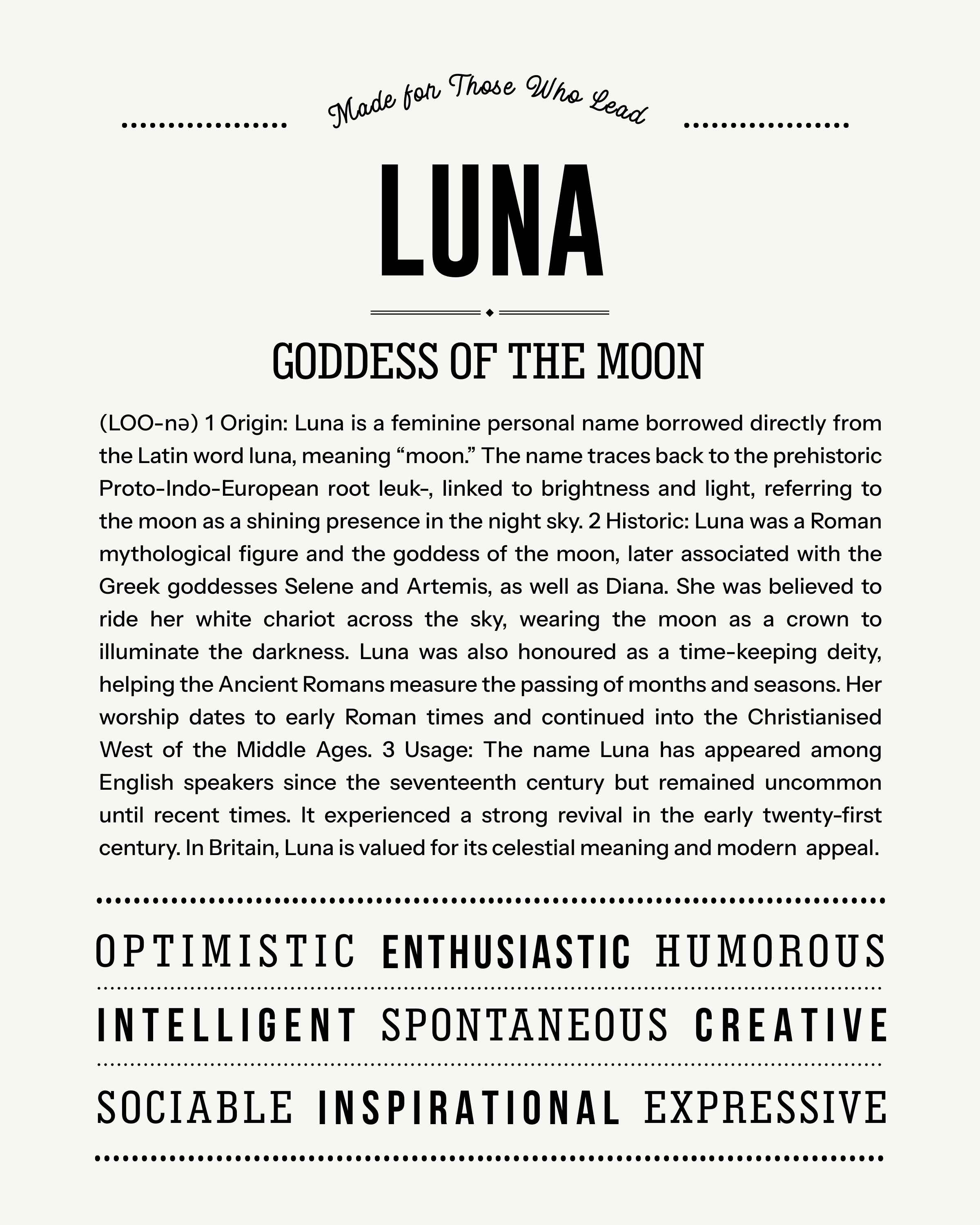 Luna | Personalised Name Meaning Print – Custom Name Art Gift