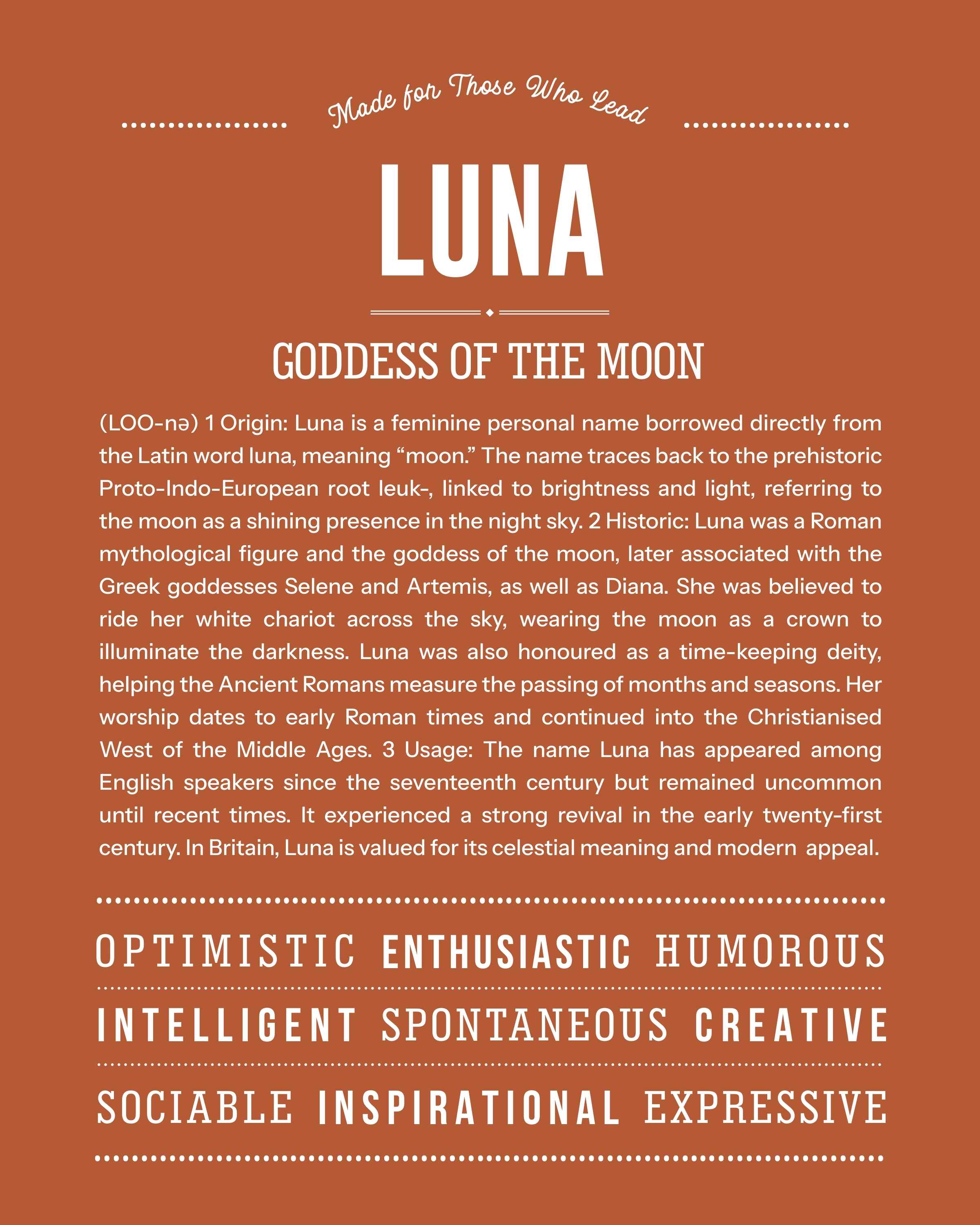 Luna | Personalised Name Meaning Print – Custom Name Art Gift