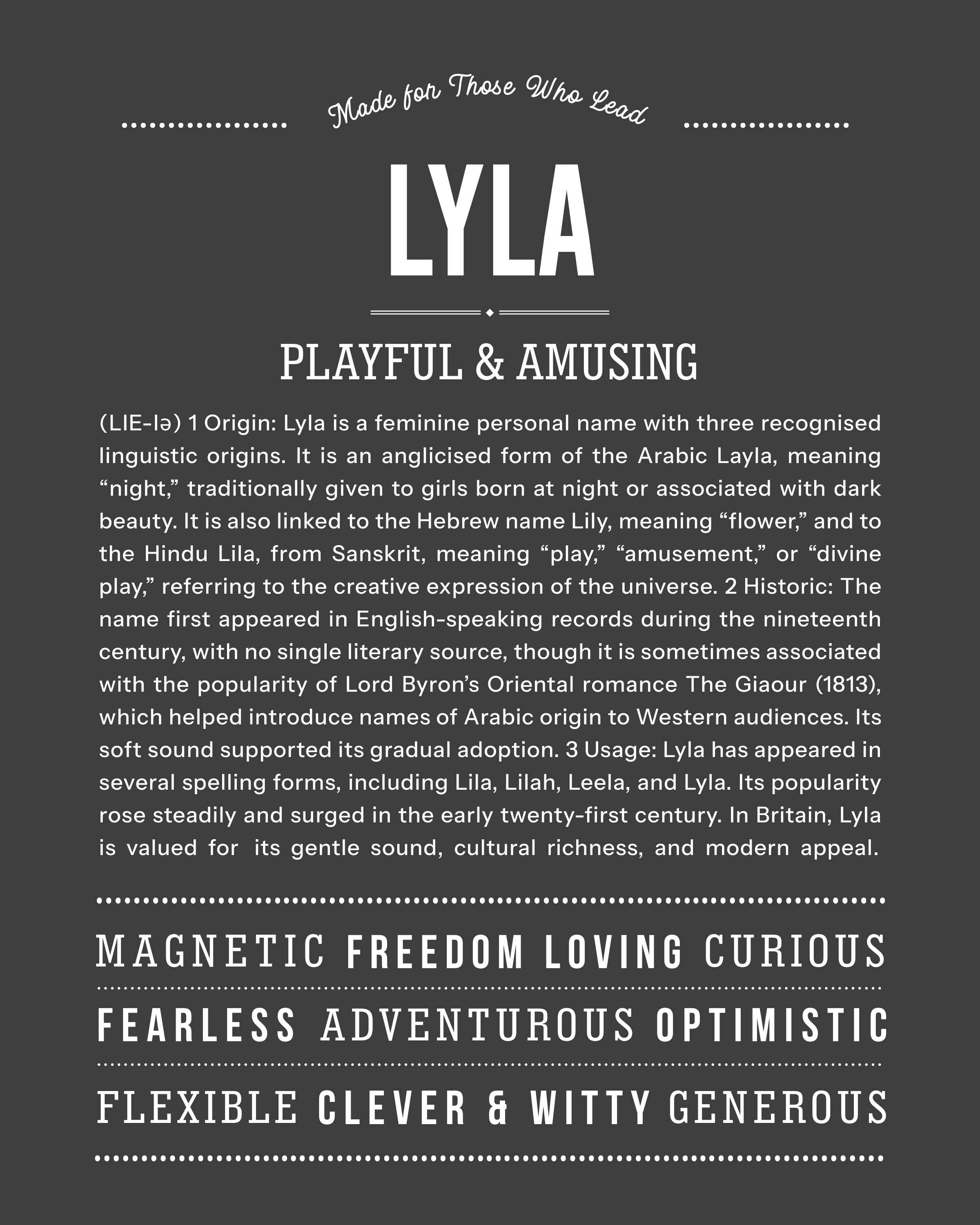 Lyla | Personalised Name Meaning Print – Custom Name Art Gift