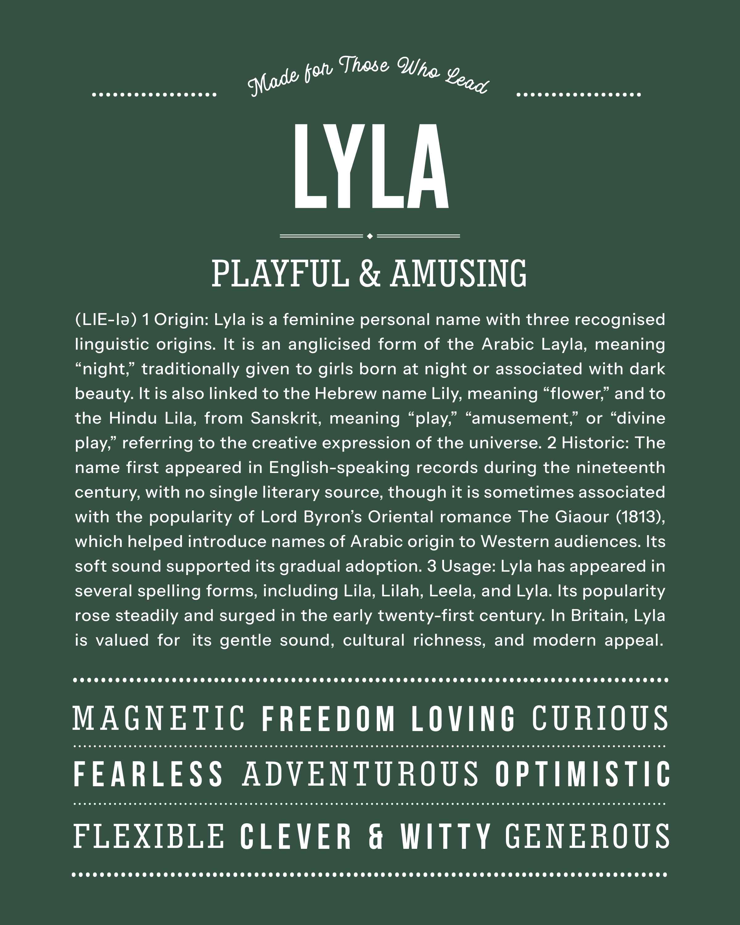 Lyla | Personalised Name Meaning Print – Custom Name Art Gift