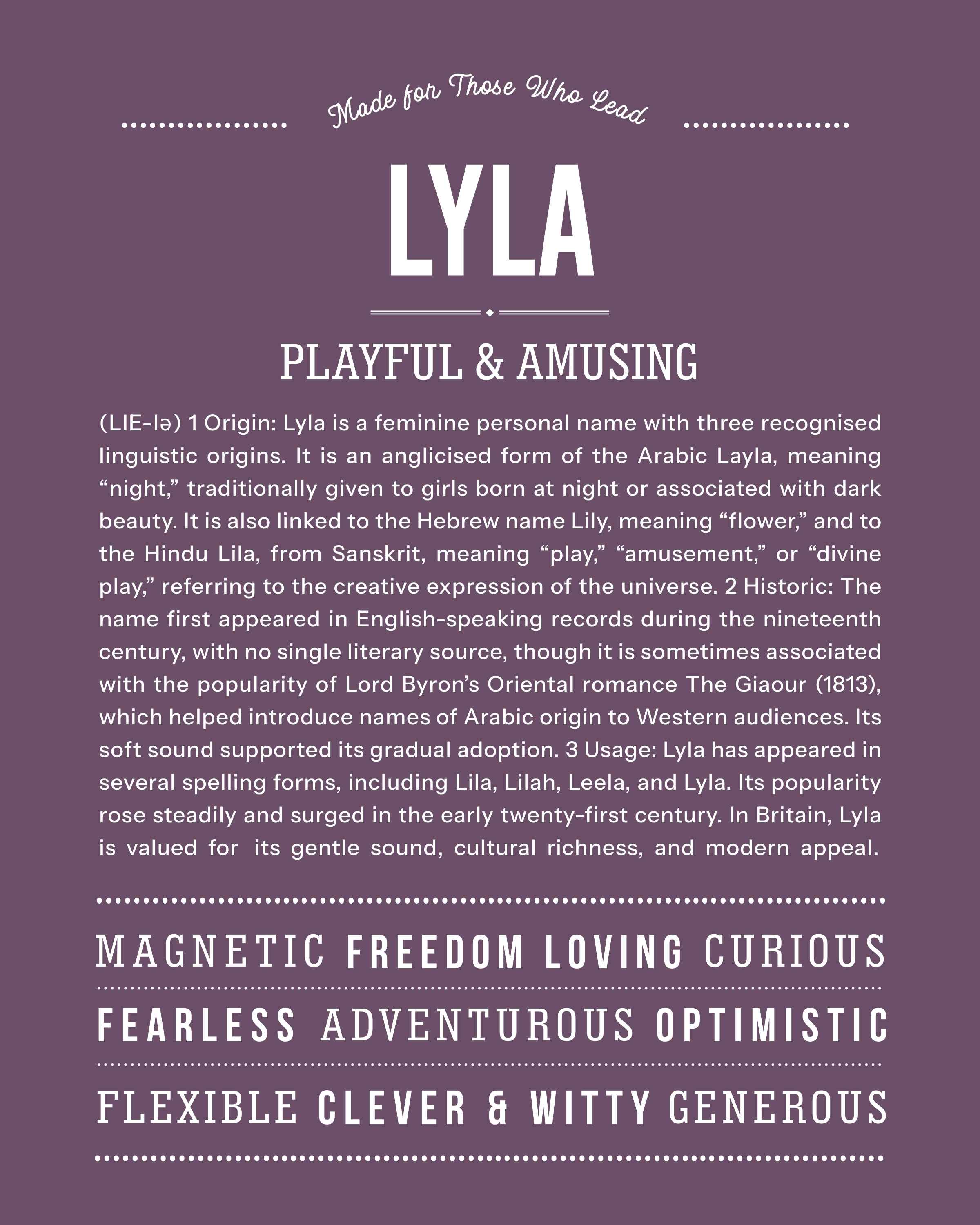Lyla | Personalised Name Meaning Print – Custom Name Art Gift