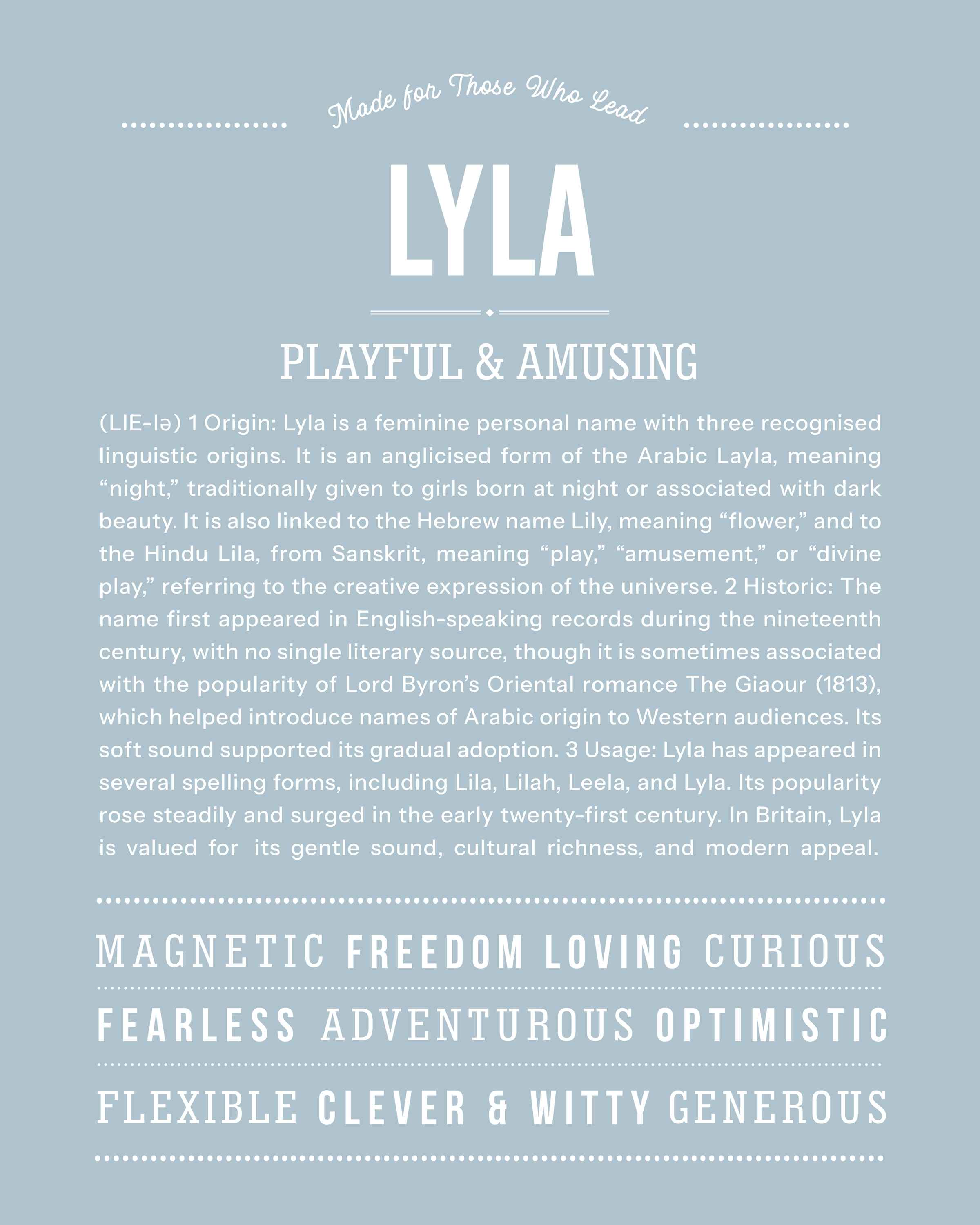 Lyla | Personalised Name Meaning Print – Custom Name Art Gift
