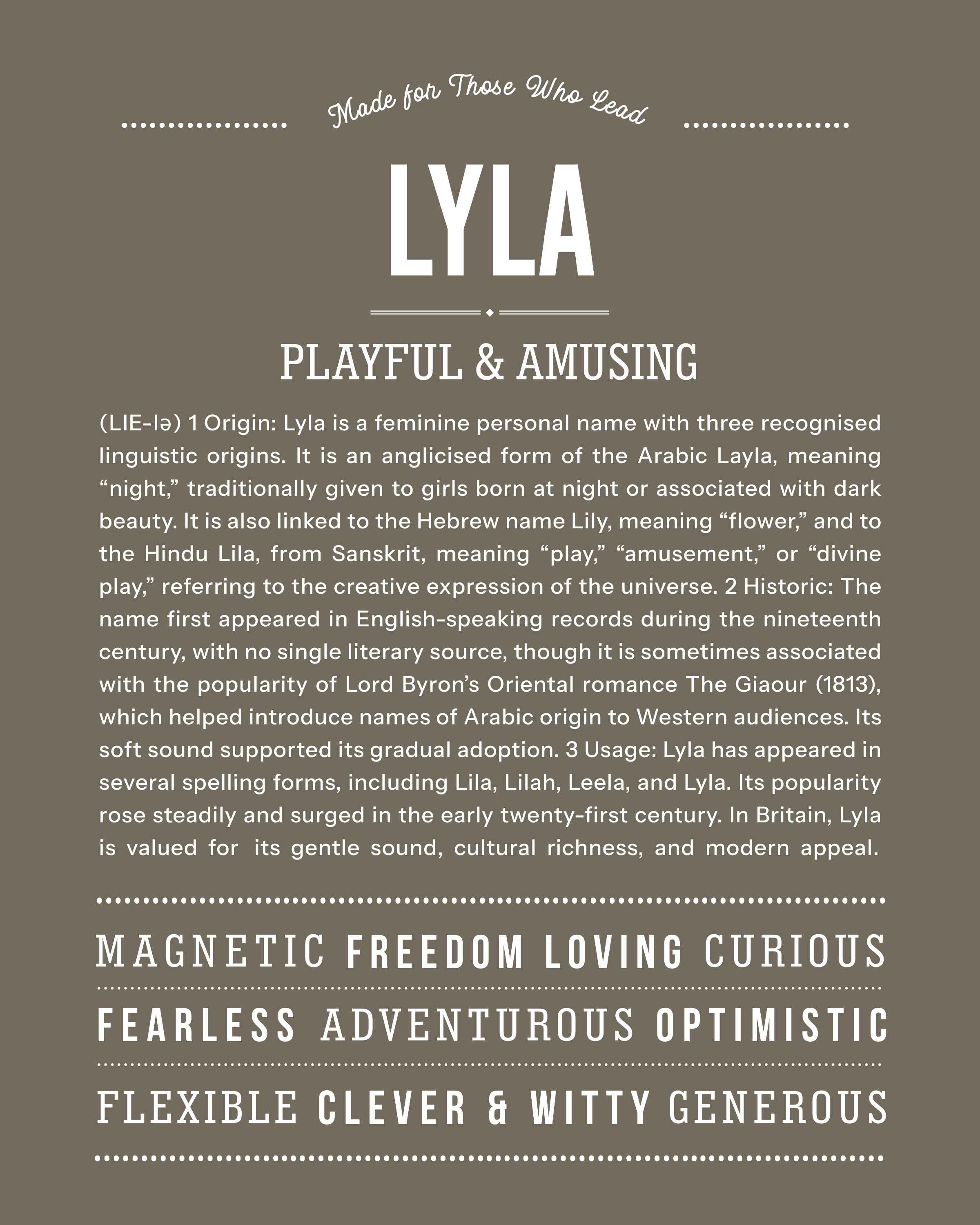 Lyla | Personalised Name Meaning Print – Custom Name Art Gift