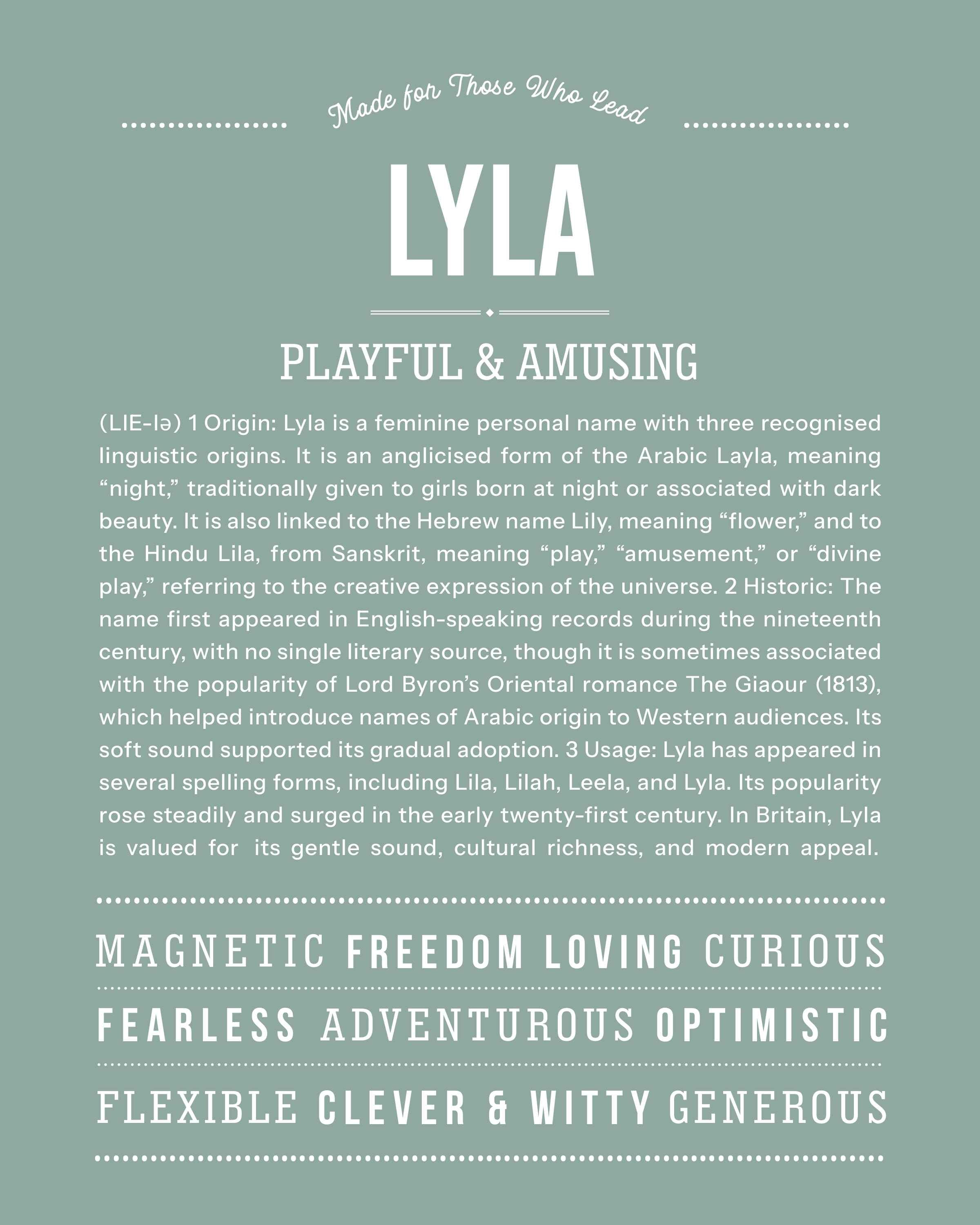 Lyla | Personalised Name Meaning Print – Custom Name Art Gift