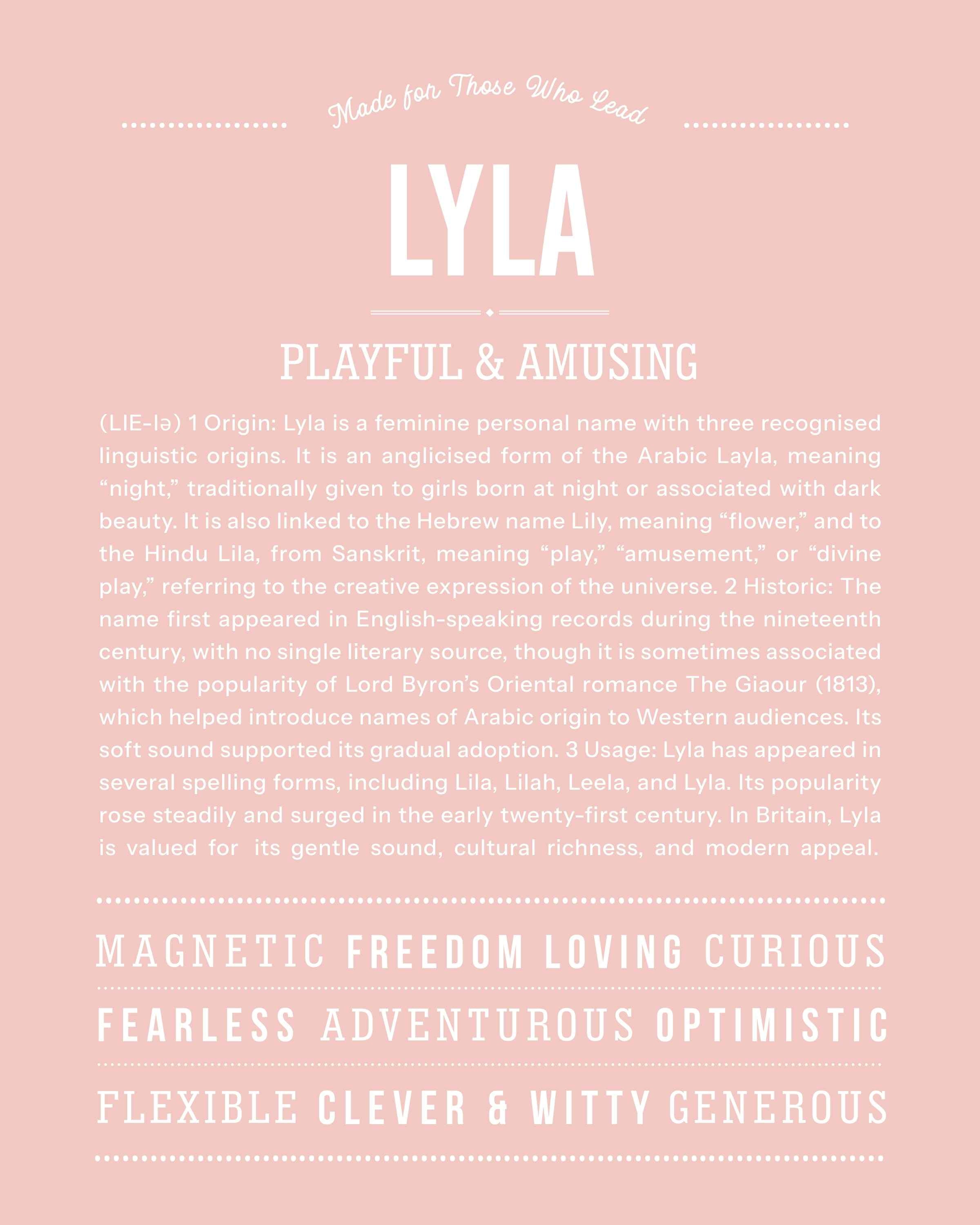 Lyla | Personalised Name Meaning Print – Custom Name Art Gift