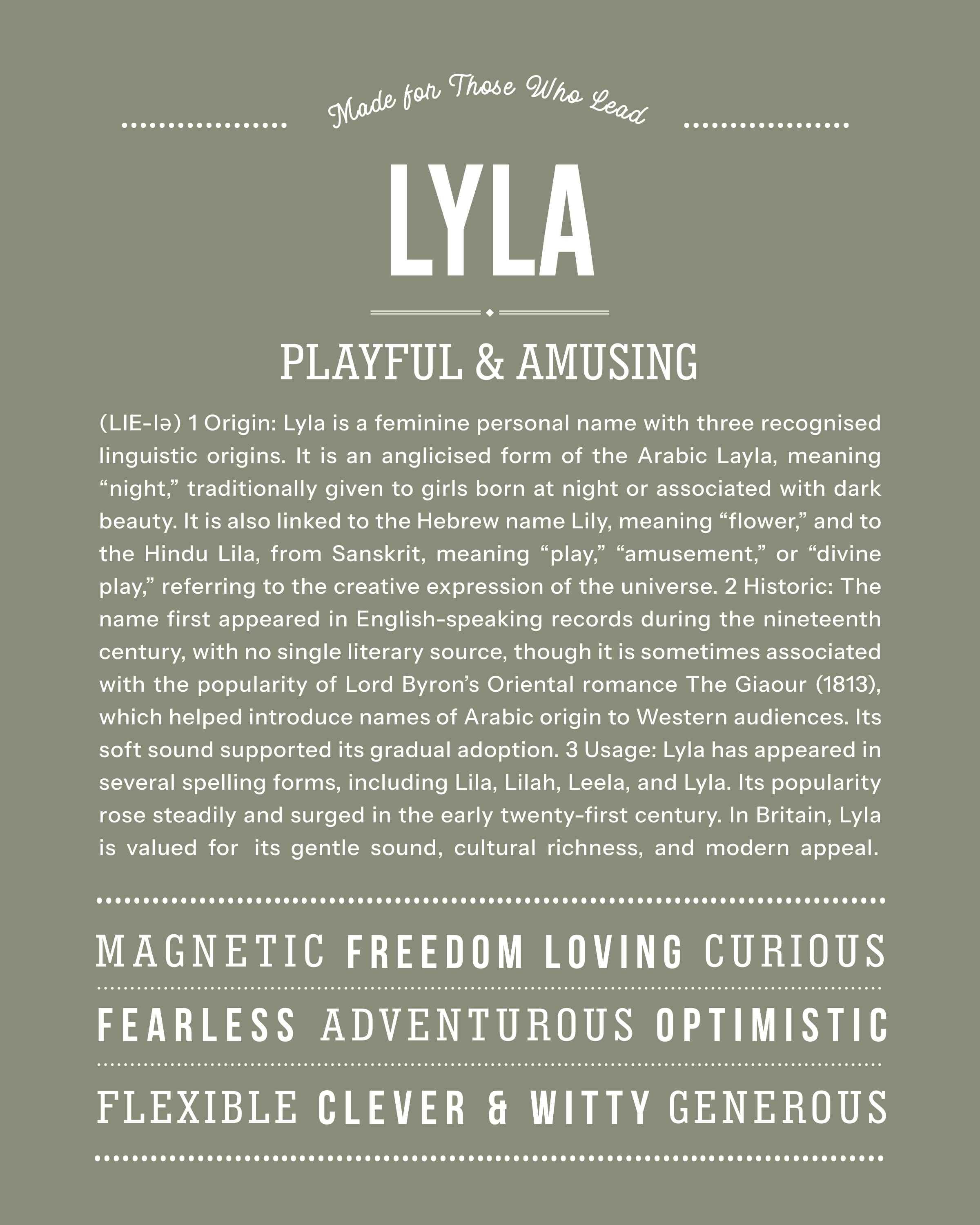 Lyla | Personalised Name Meaning Print – Custom Name Art Gift