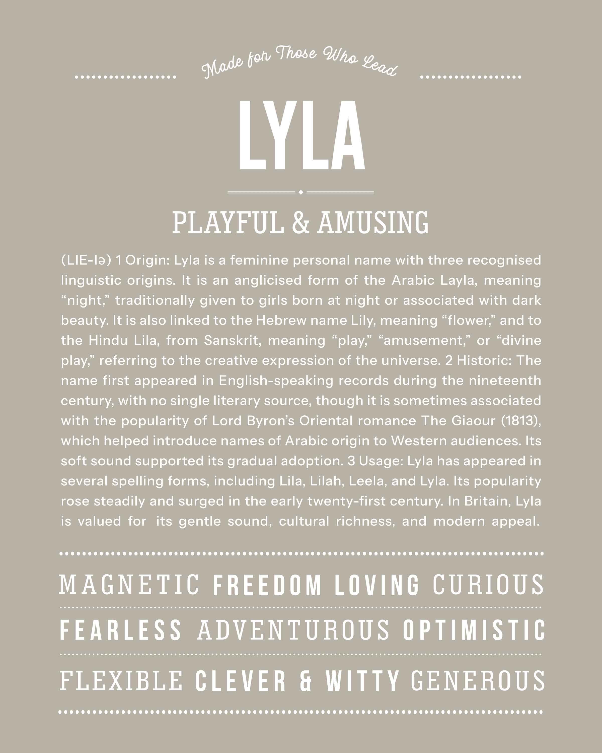 Lyla | Personalised Name Meaning Print – Custom Name Art Gift