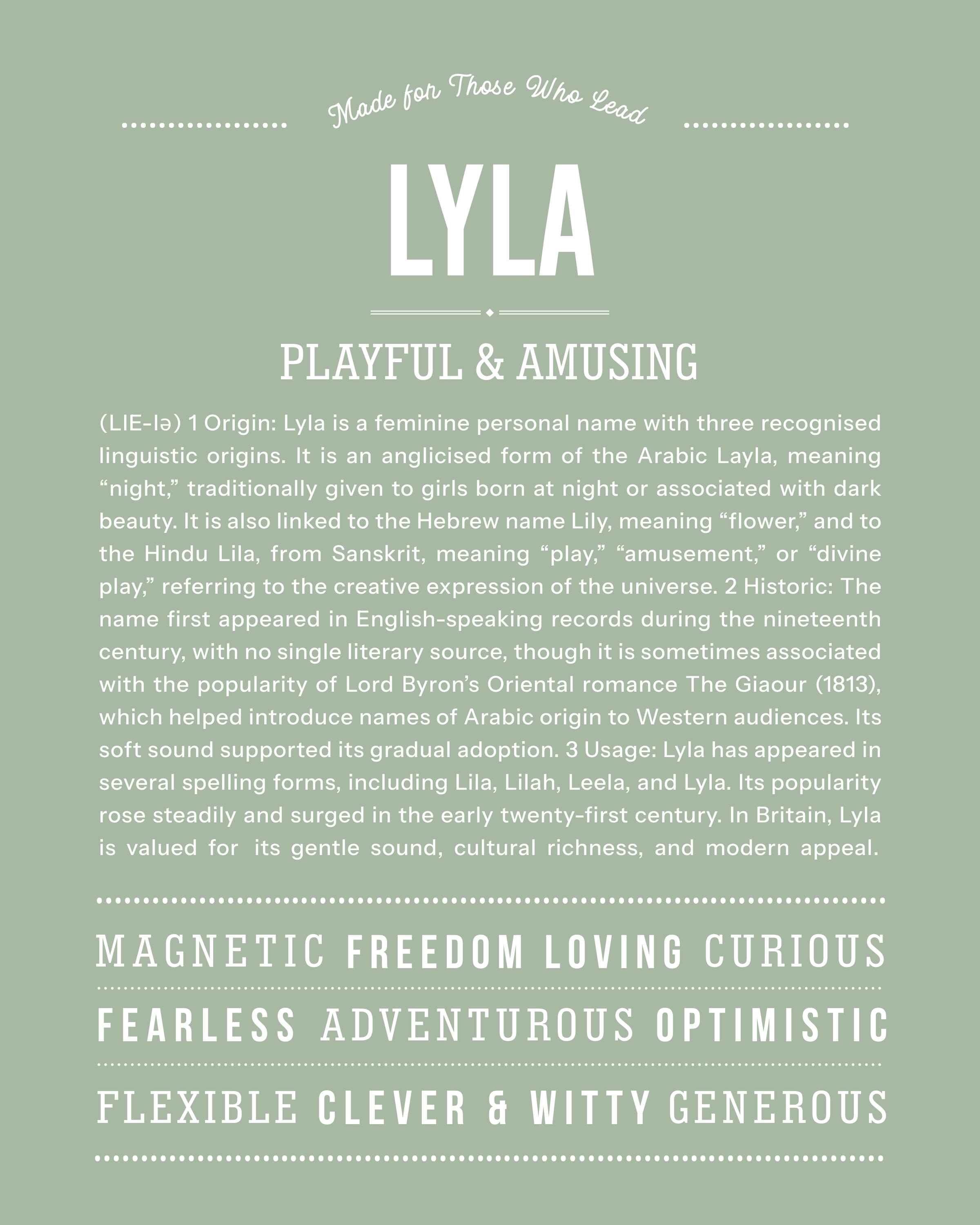 Lyla | Personalised Name Meaning Print – Custom Name Art Gift