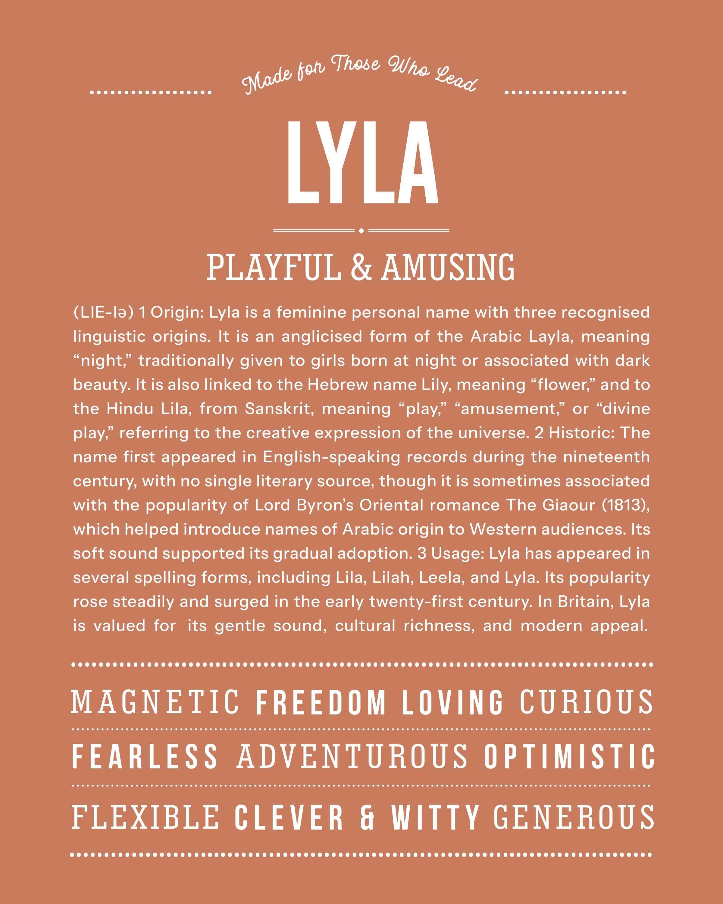 Lyla | Personalised Name Meaning Print – Custom Name Art Gift