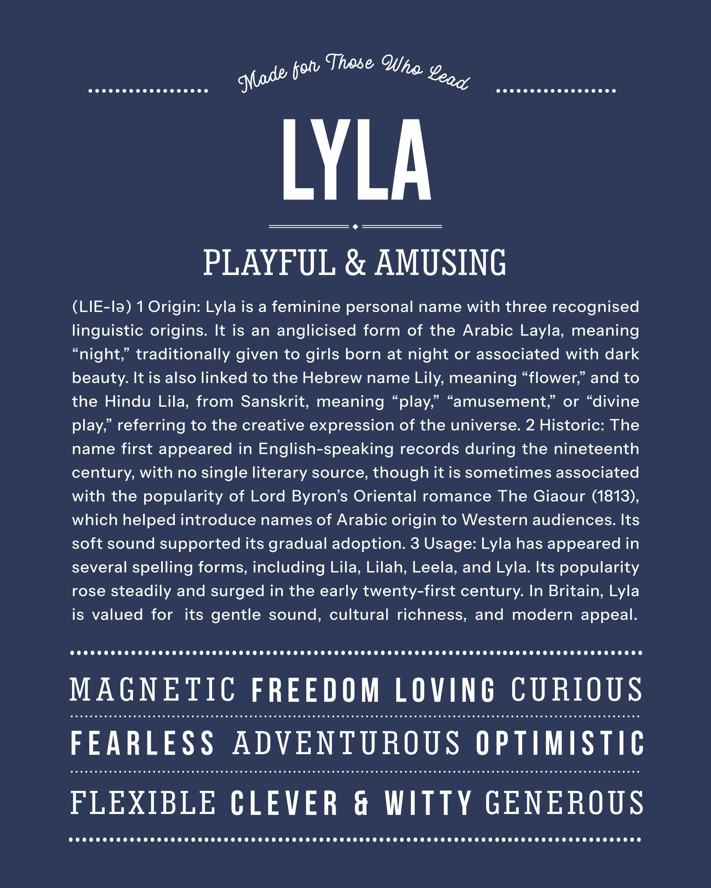 Lyla | Personalised Name Meaning Print – Custom Name Art Gift