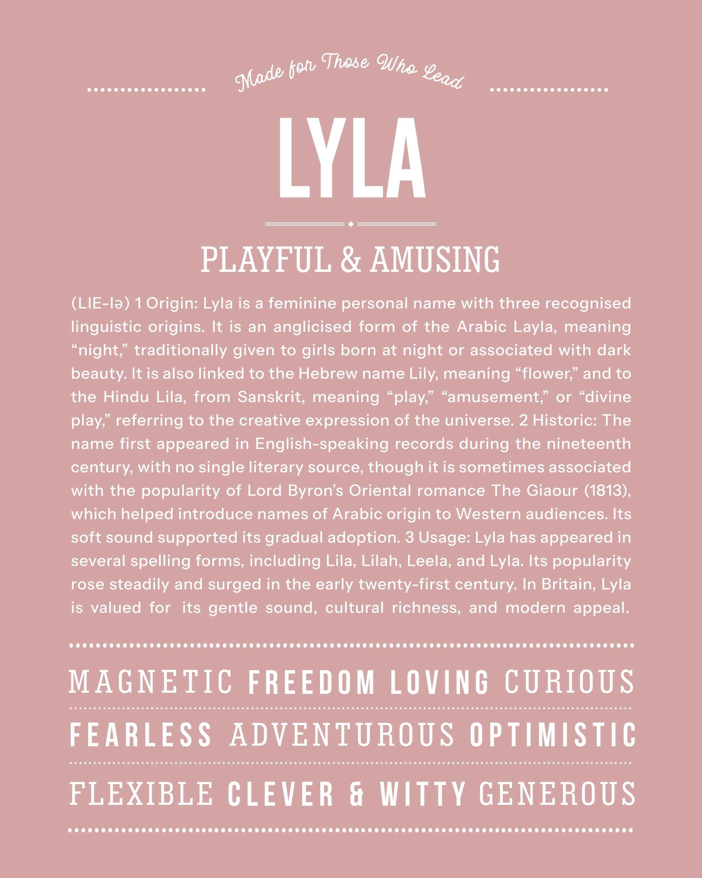 Lyla | Personalised Name Meaning Print – Custom Name Art Gift