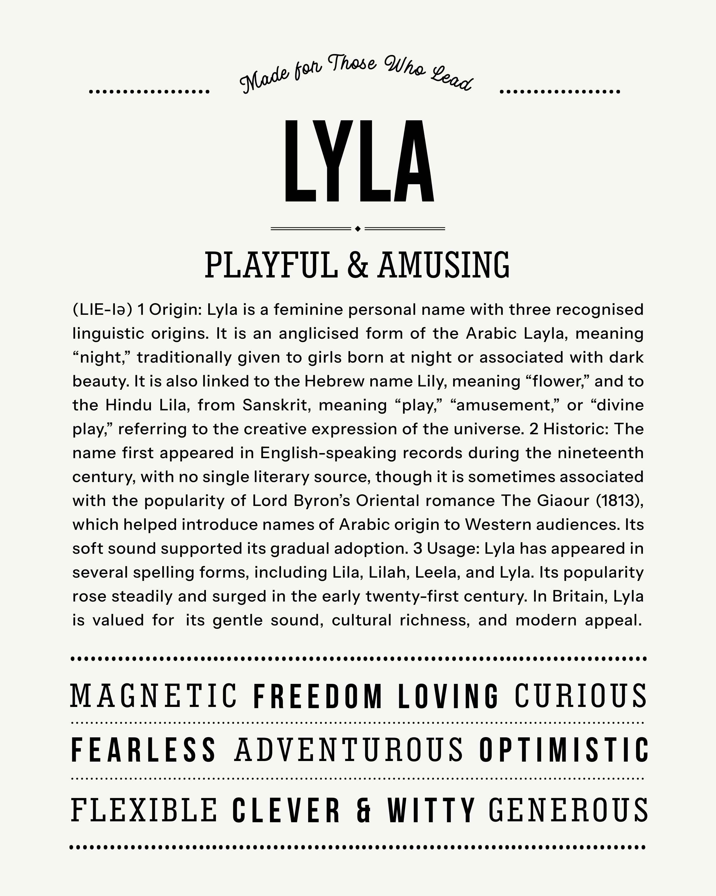 Lyla | Personalised Name Meaning Print – Custom Name Art Gift