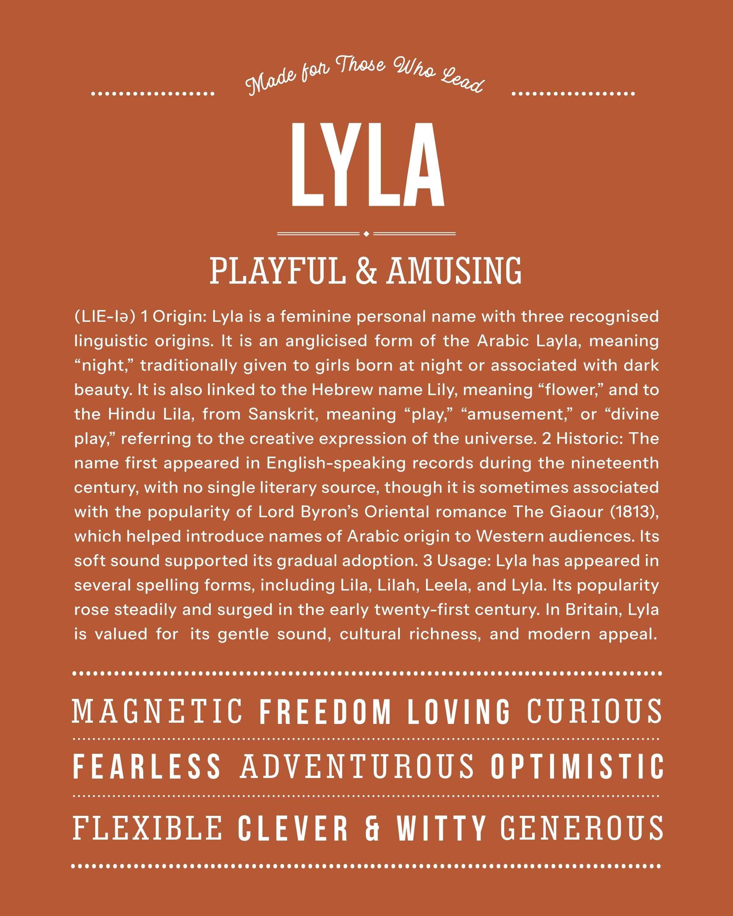 Lyla | Personalised Name Meaning Print – Custom Name Art Gift