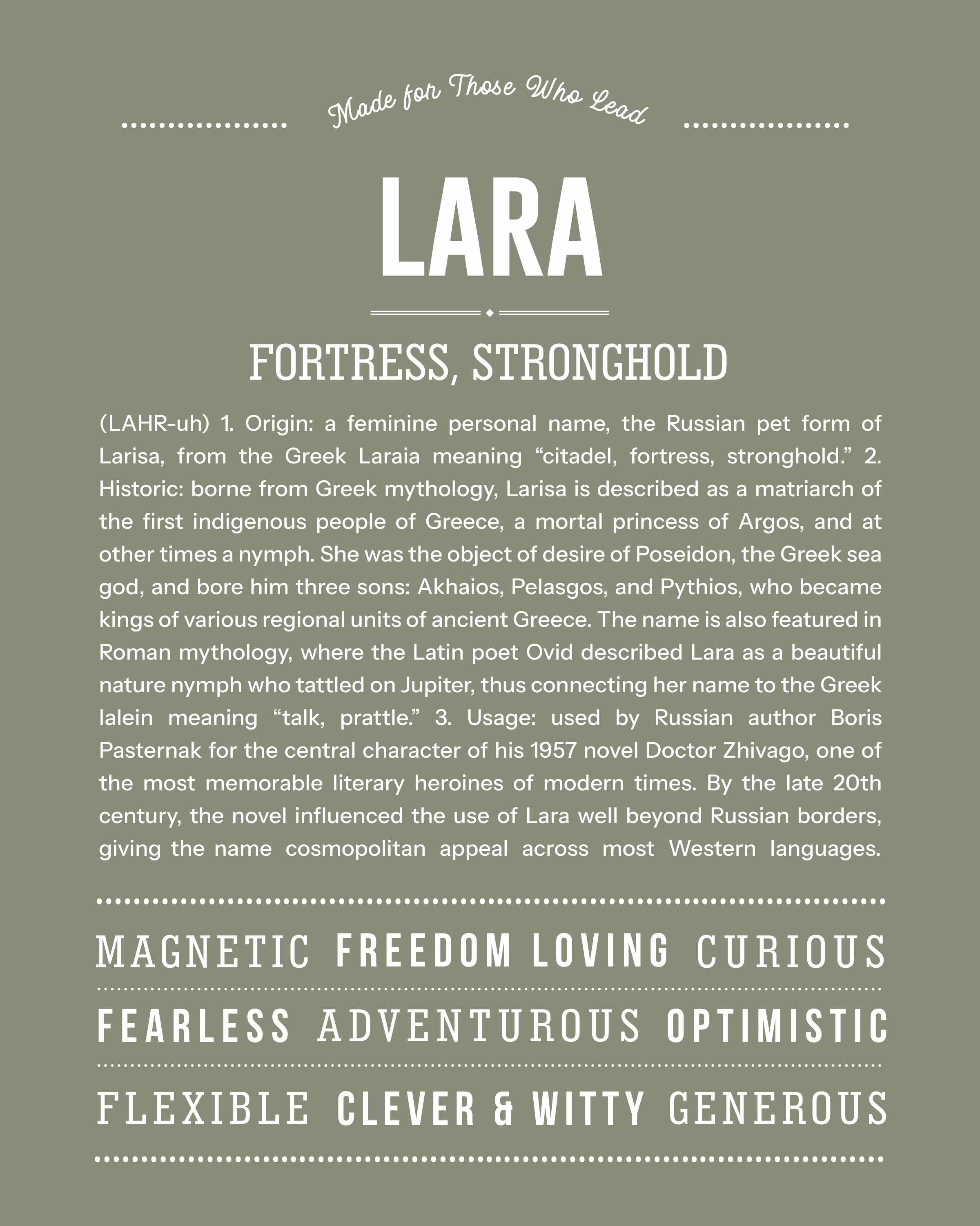 Lara | Personalised Name Meaning Print – Custom Name Art Gift