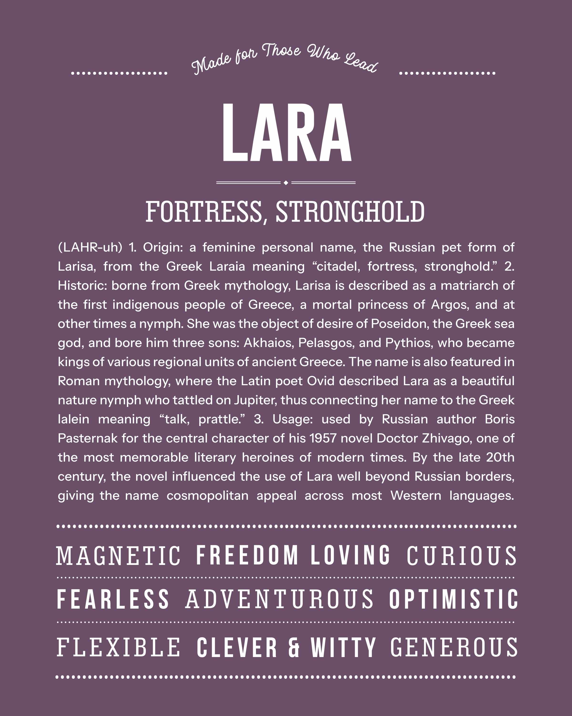 Lara | Personalised Name Meaning Print – Custom Name Art Gift