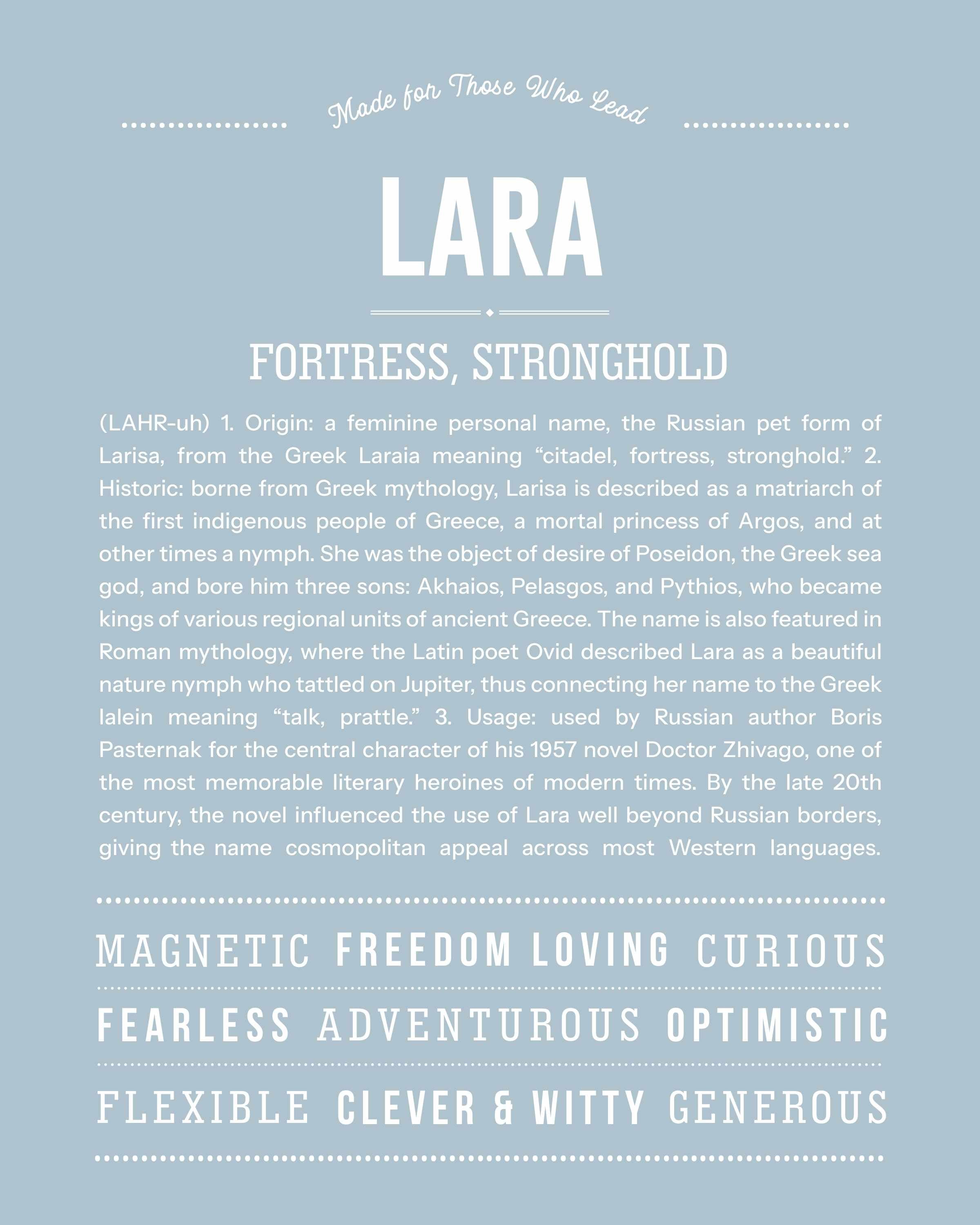 Lara | Personalised Name Meaning Print – Custom Name Art Gift