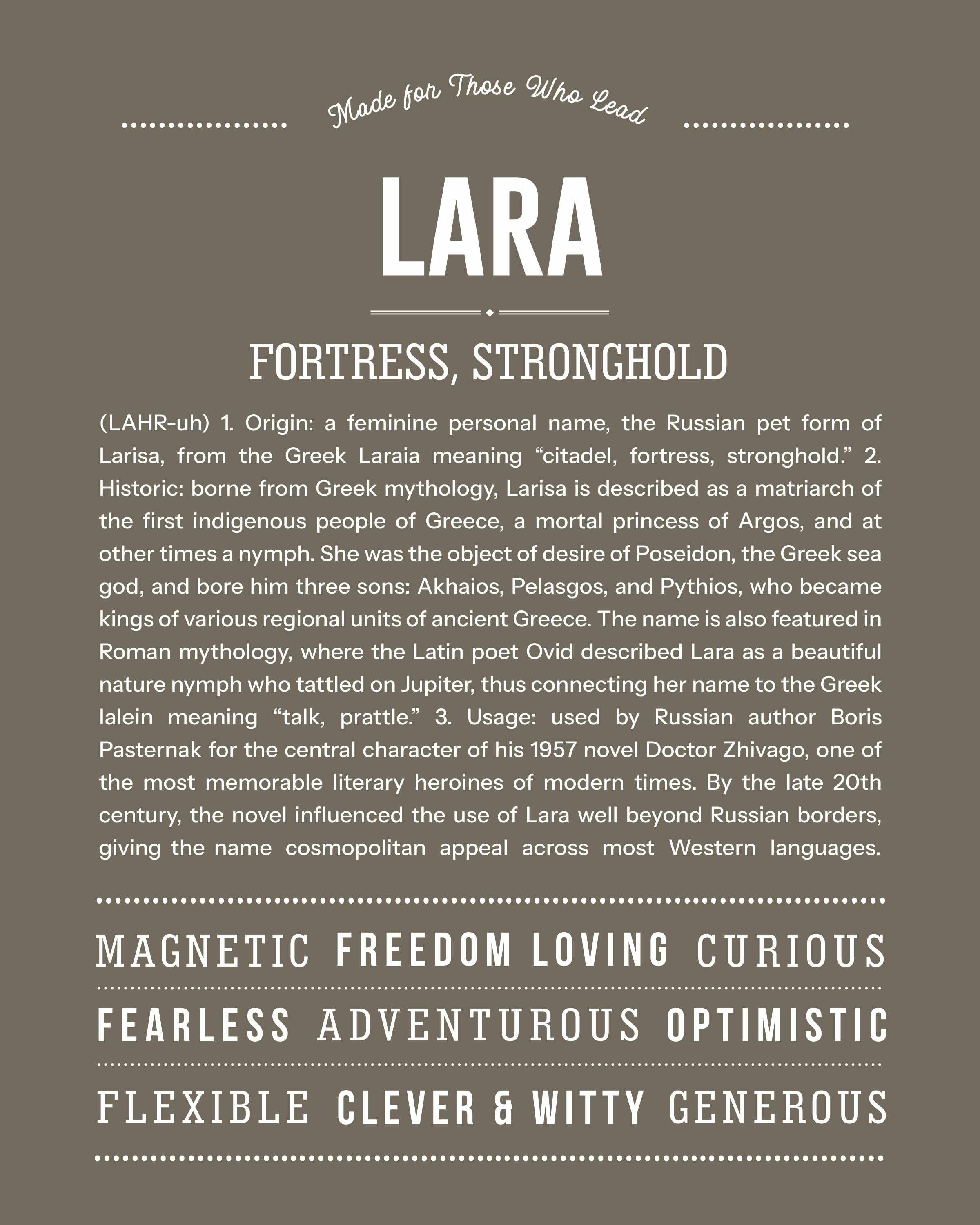 Lara | Personalised Name Meaning Print – Custom Name Art Gift