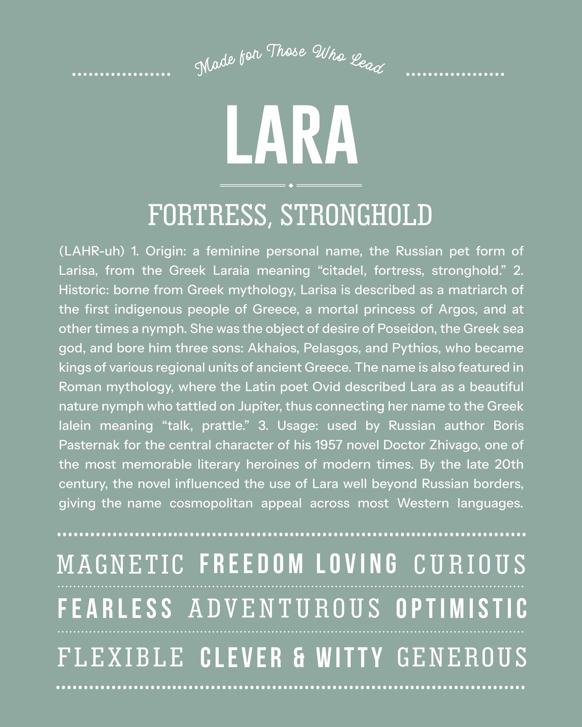 Lara | Personalised Name Meaning Print – Custom Name Art Gift