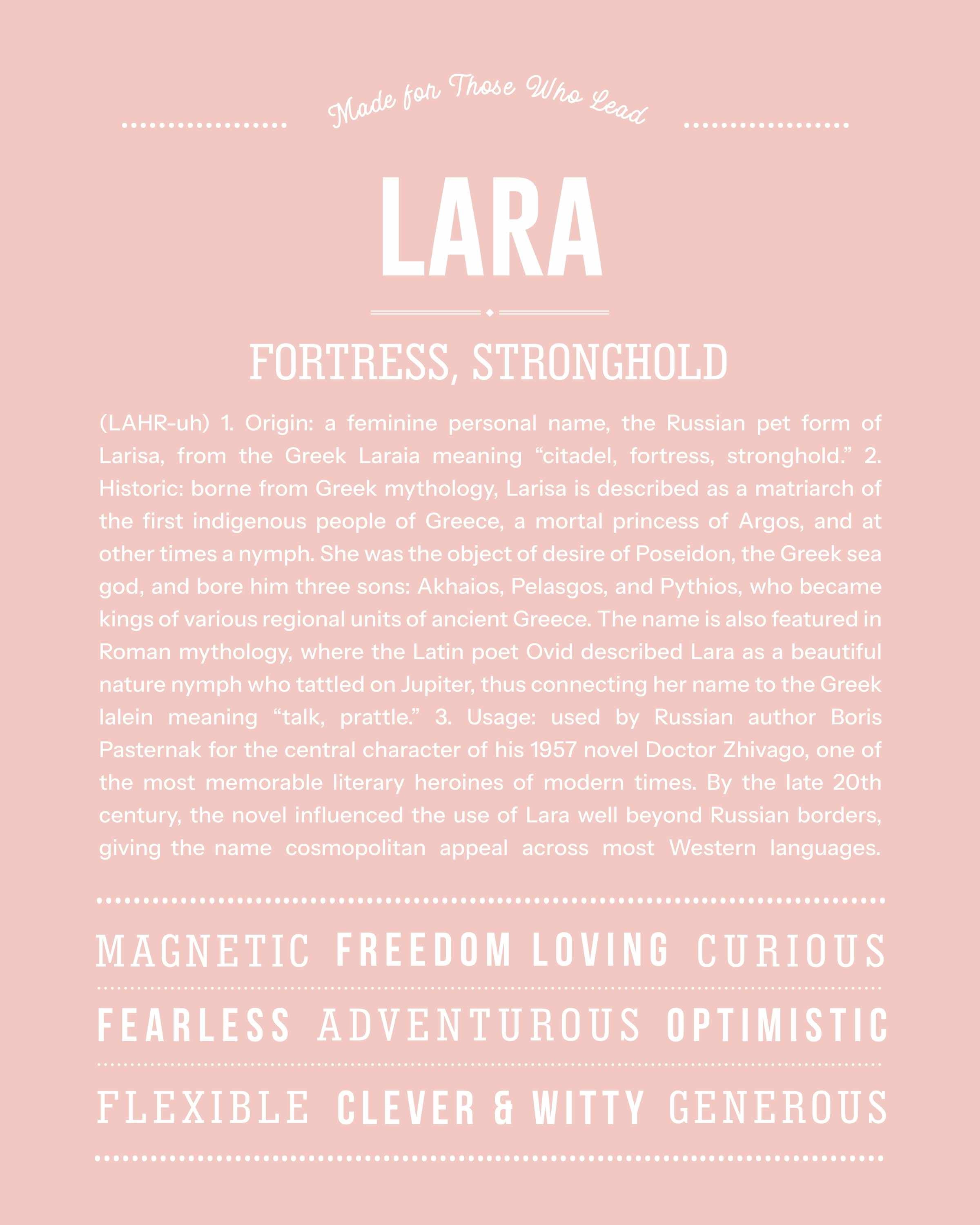Lara | Personalised Name Meaning Print – Custom Name Art Gift