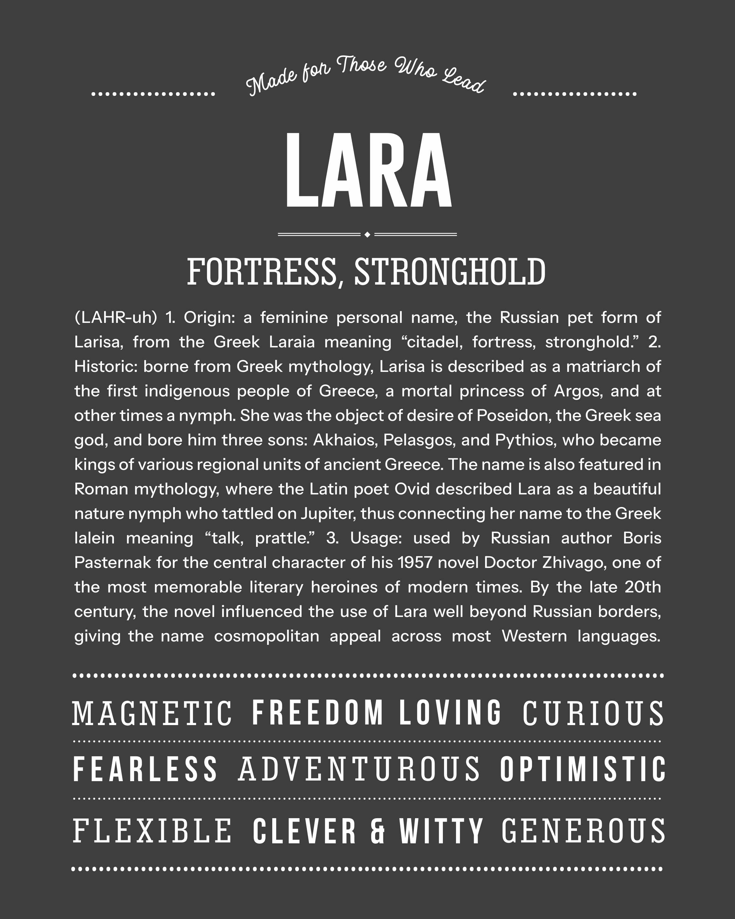Lara | Personalised Name Meaning Print – Custom Name Art Gift