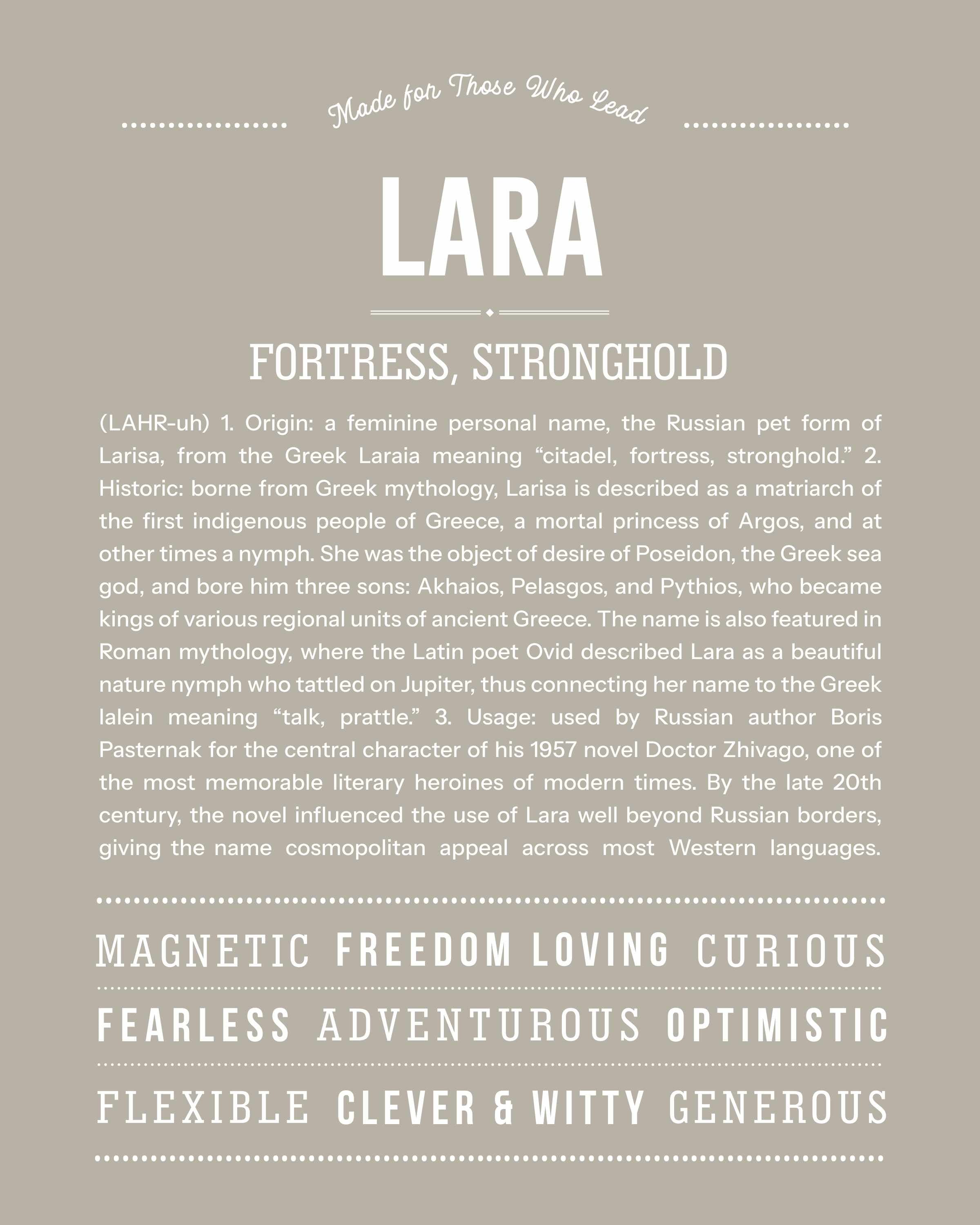 Lara | Personalised Name Meaning Print – Custom Name Art Gift