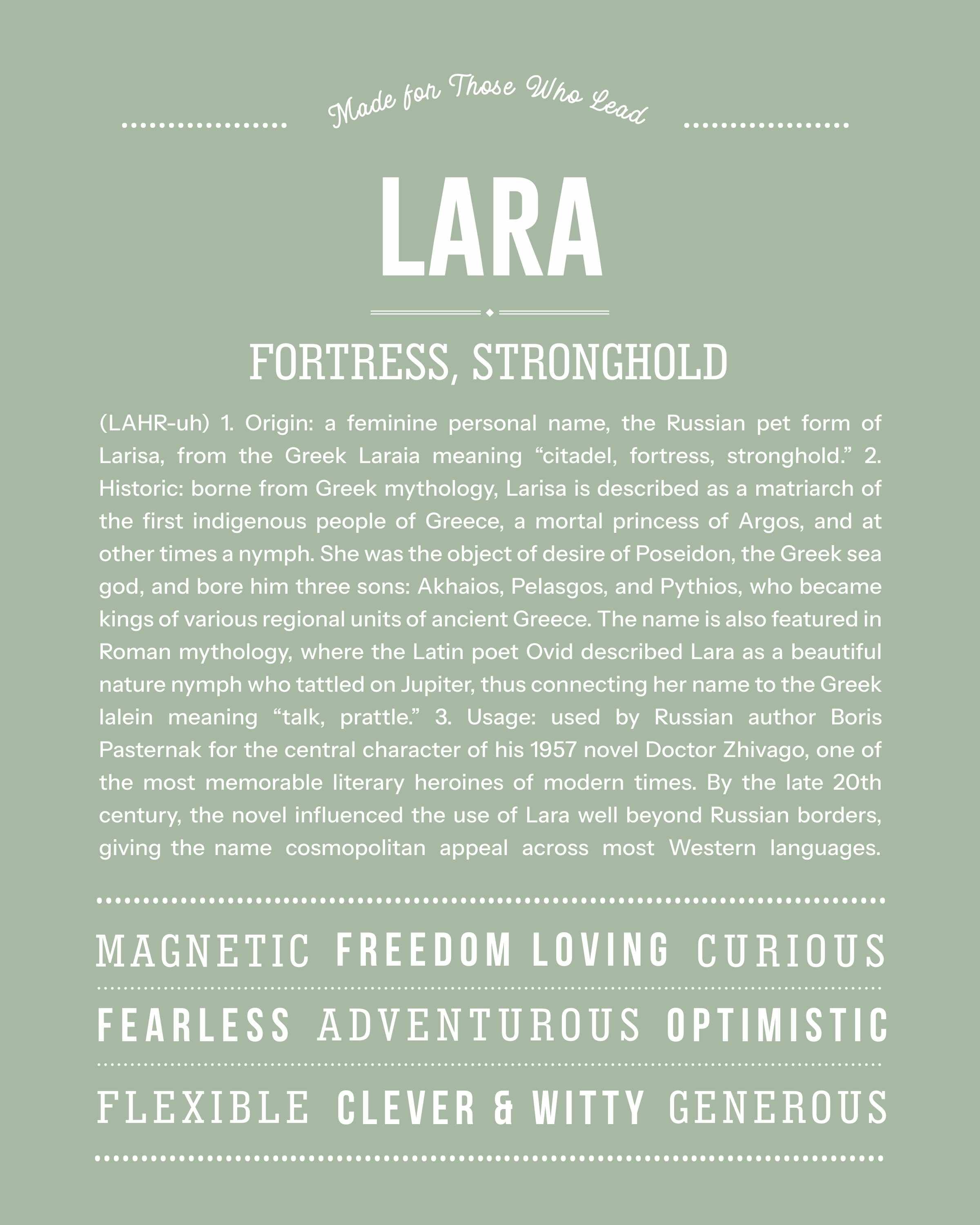 Lara | Personalised Name Meaning Print – Custom Name Art Gift
