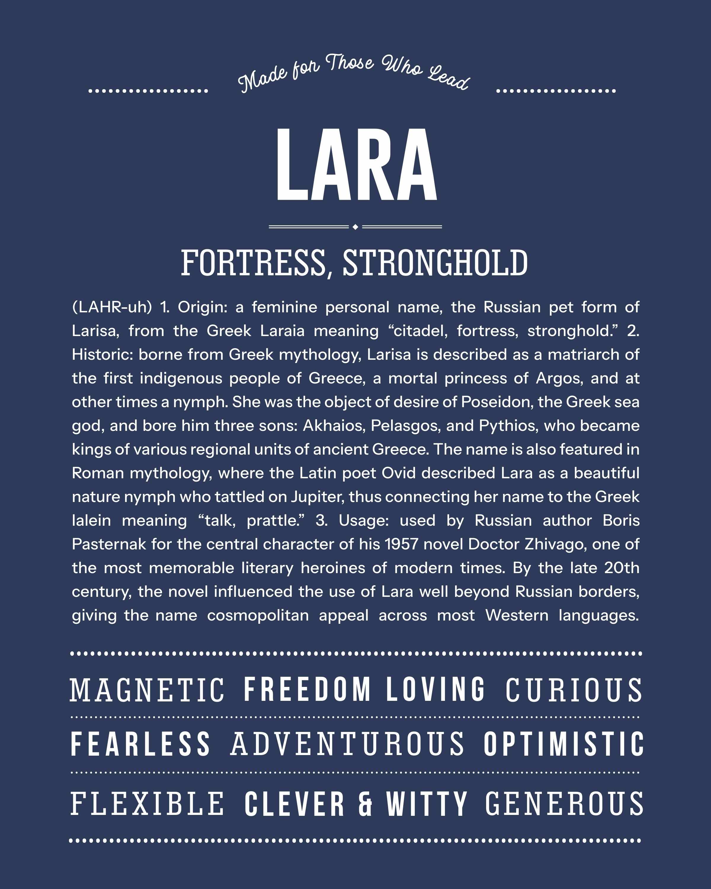 Lara | Personalised Name Meaning Print – Custom Name Art Gift