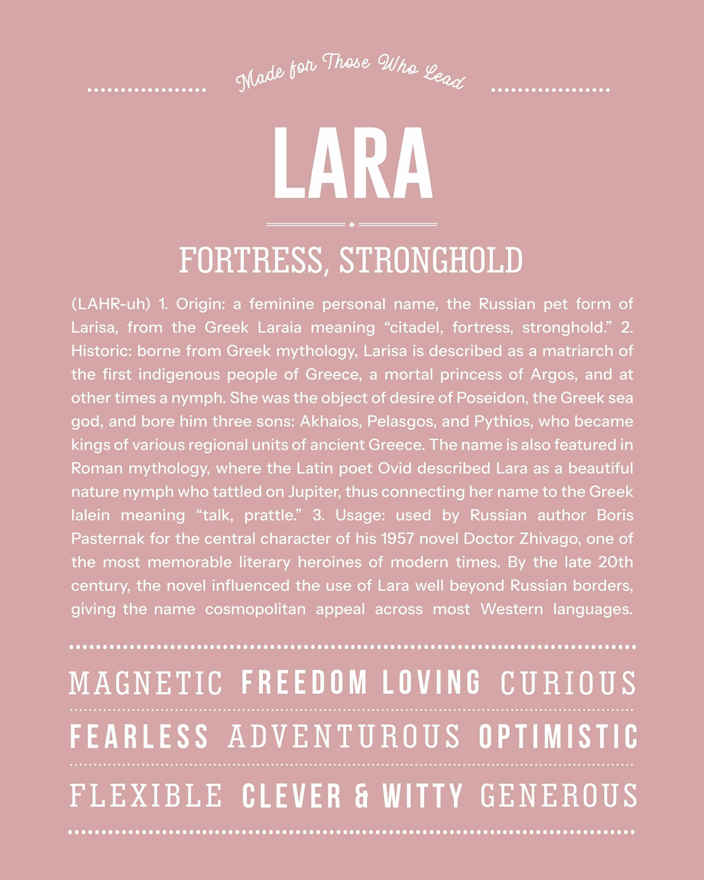 Lara | Personalised Name Meaning Print – Custom Name Art Gift