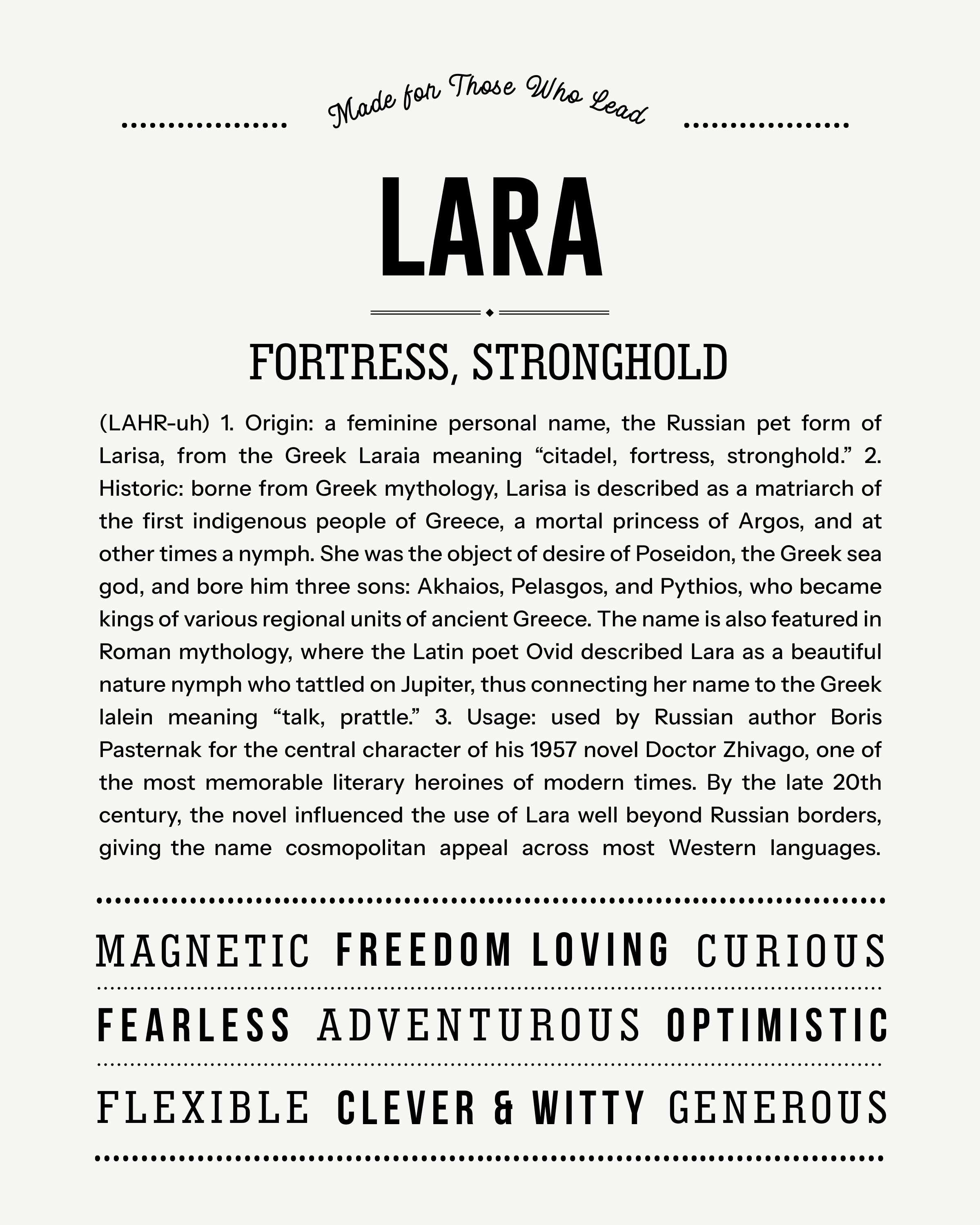 Lara | Personalised Name Meaning Print – Custom Name Art Gift