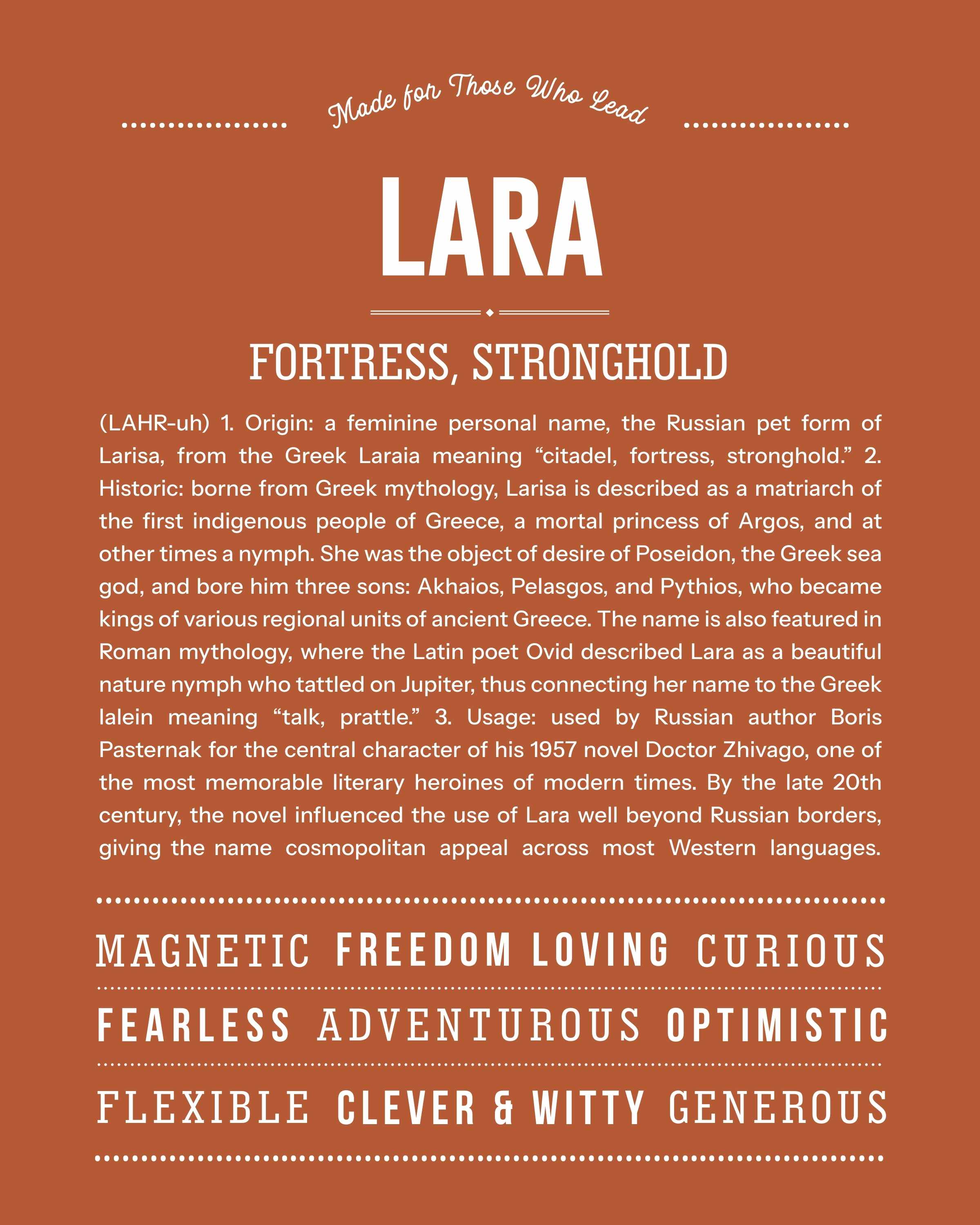 Lara | Personalised Name Meaning Print – Custom Name Art Gift