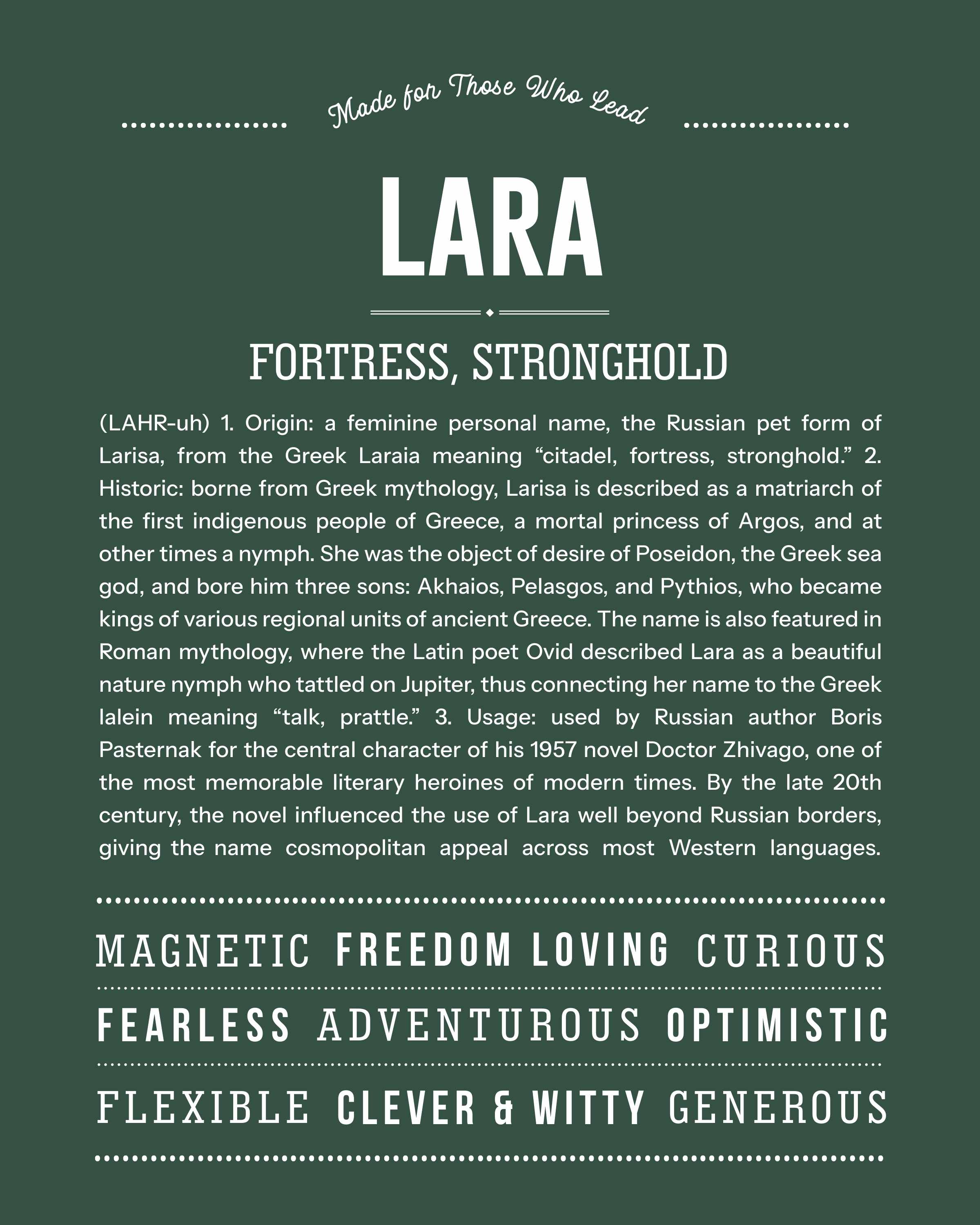 Lara | Personalised Name Meaning Print – Custom Name Art Gift