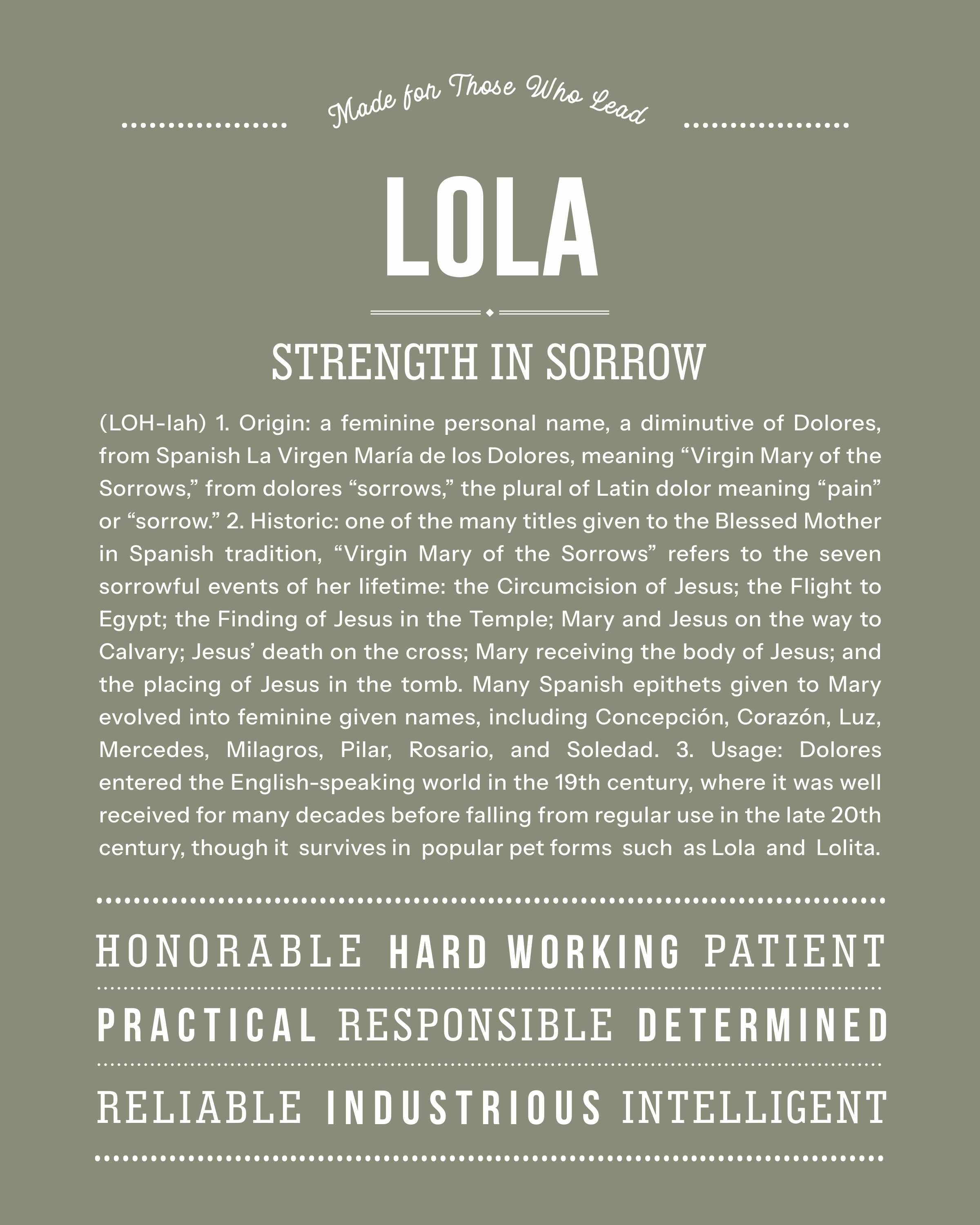 Lola | Personalised Name Meaning Print – Custom Name Art Gift