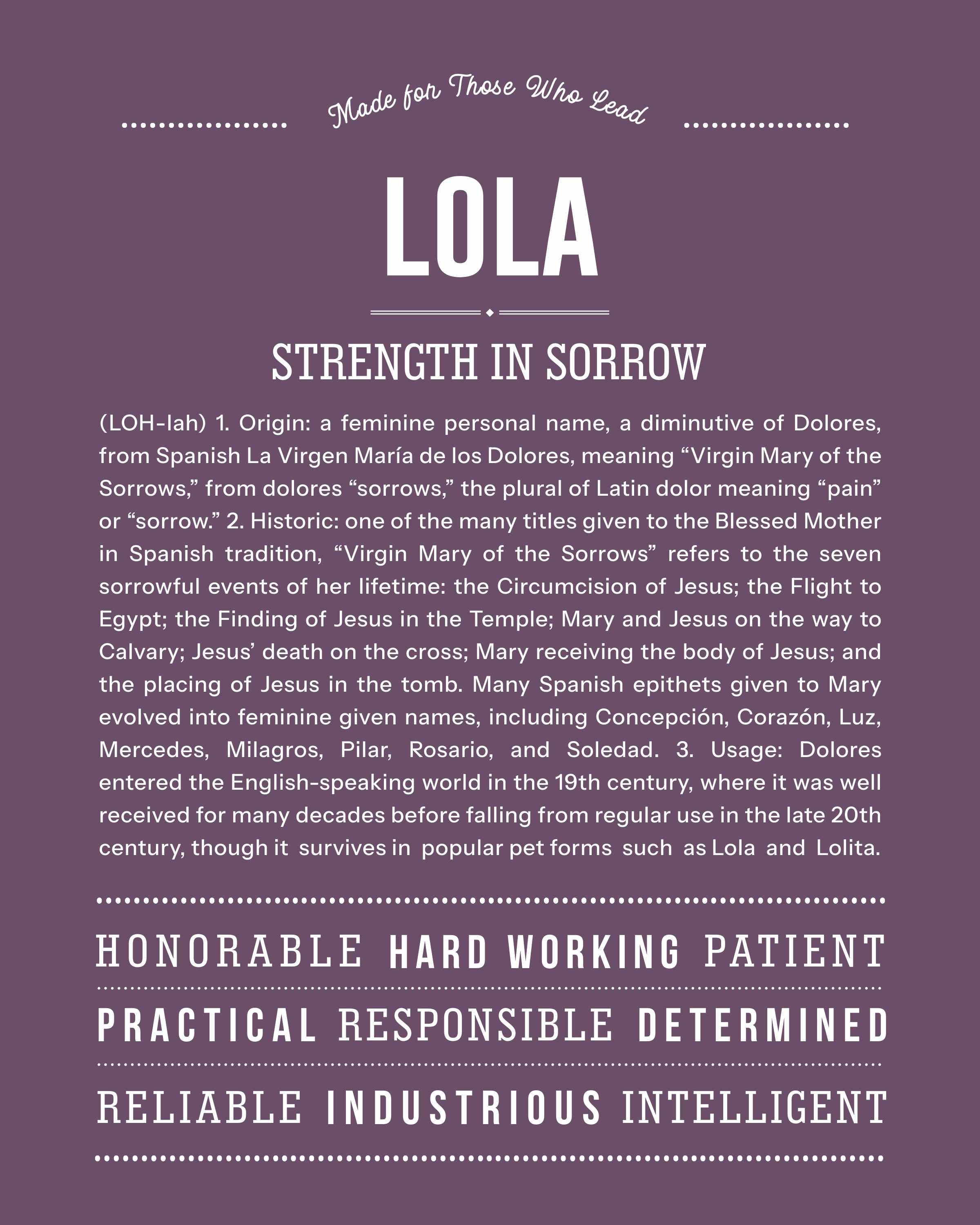 Lola | Personalised Name Meaning Print – Custom Name Art Gift