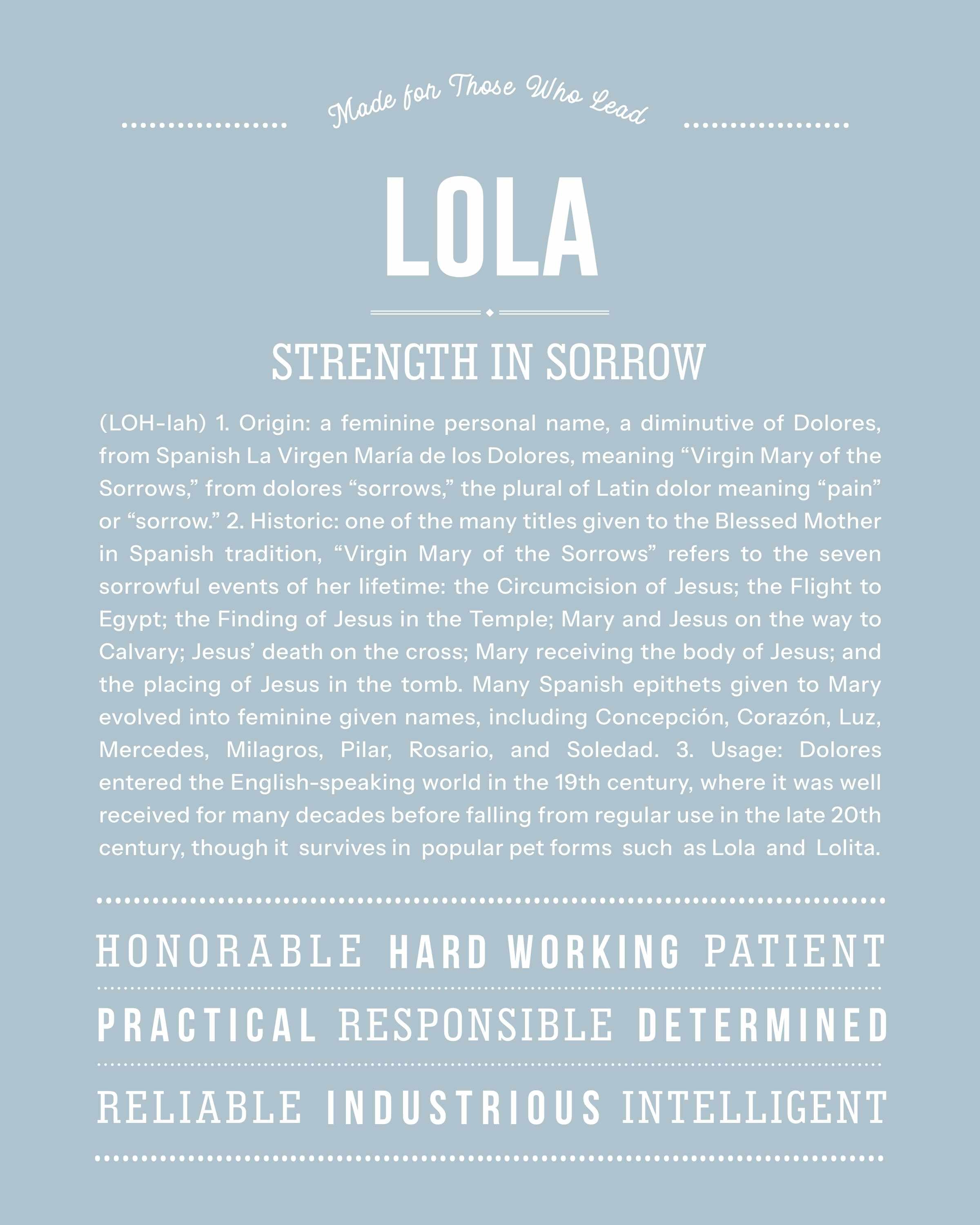 Lola | Personalised Name Meaning Print – Custom Name Art Gift