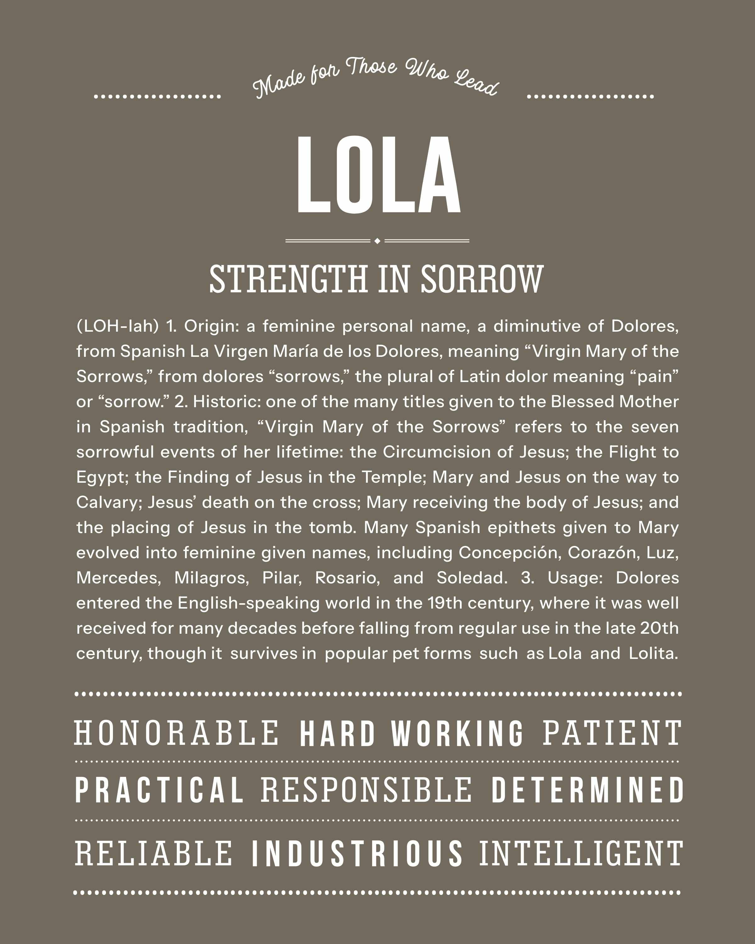 Lola | Personalised Name Meaning Print – Custom Name Art Gift