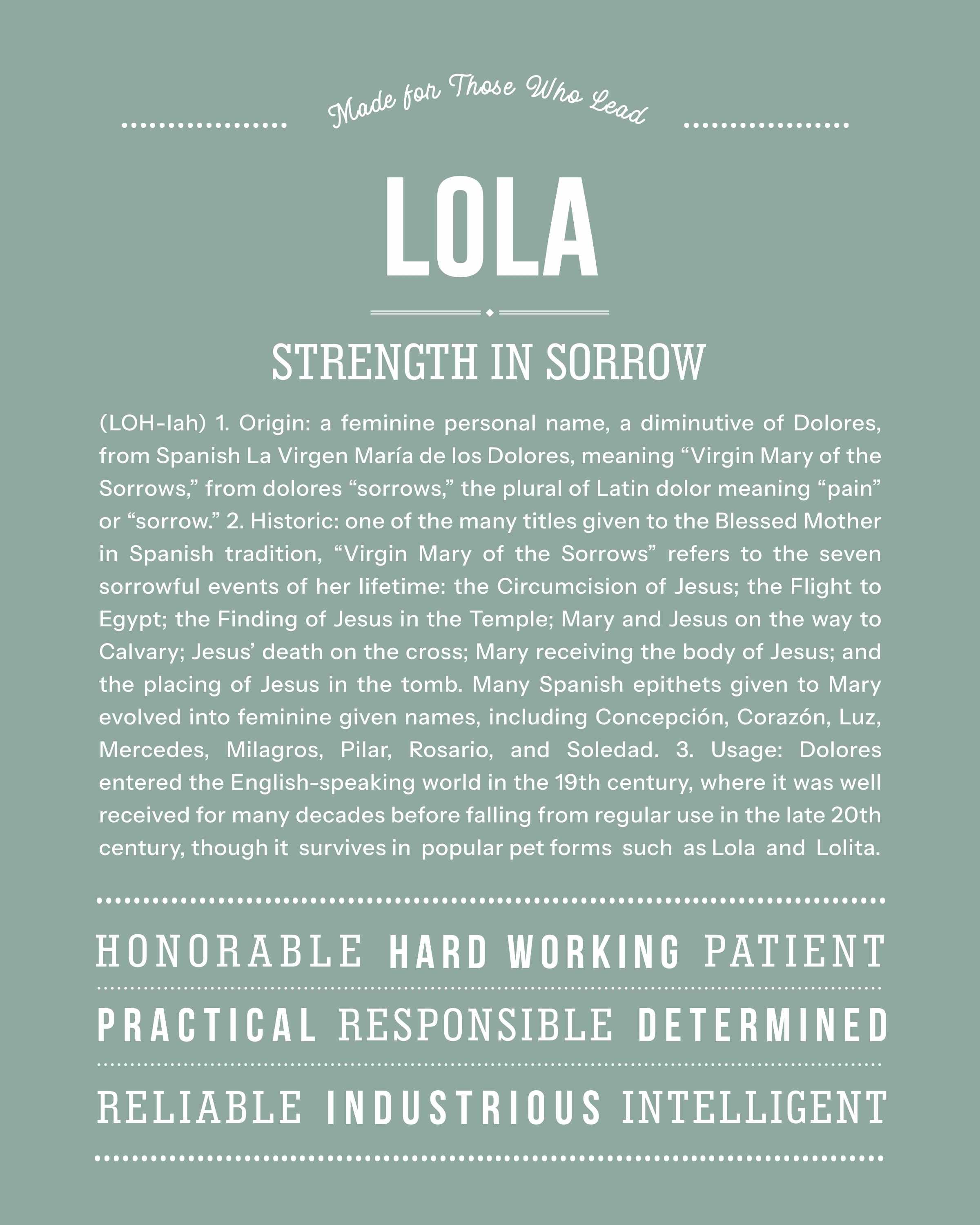 Lola | Personalised Name Meaning Print – Custom Name Art Gift