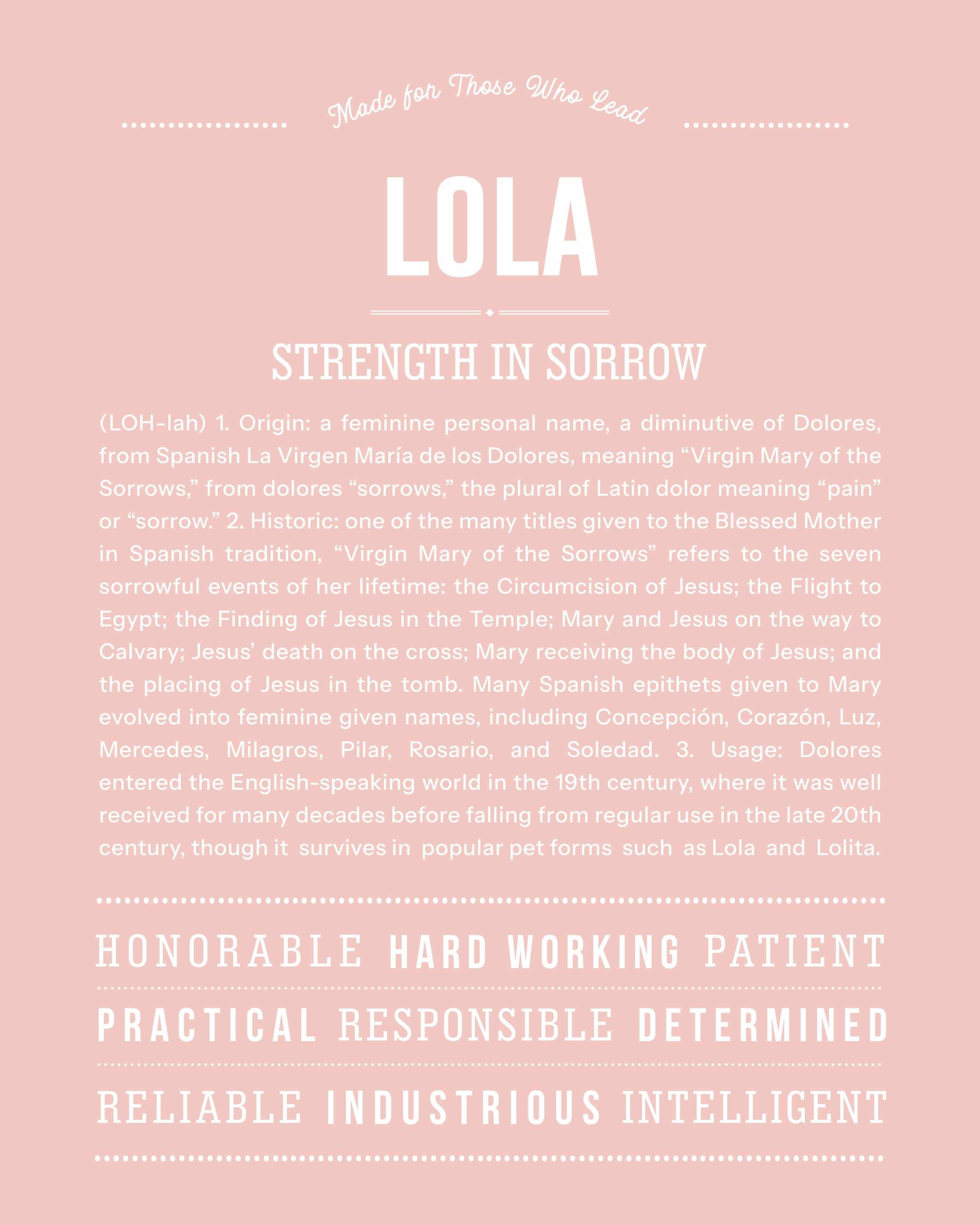 Lola | Personalised Name Meaning Print – Custom Name Art Gift