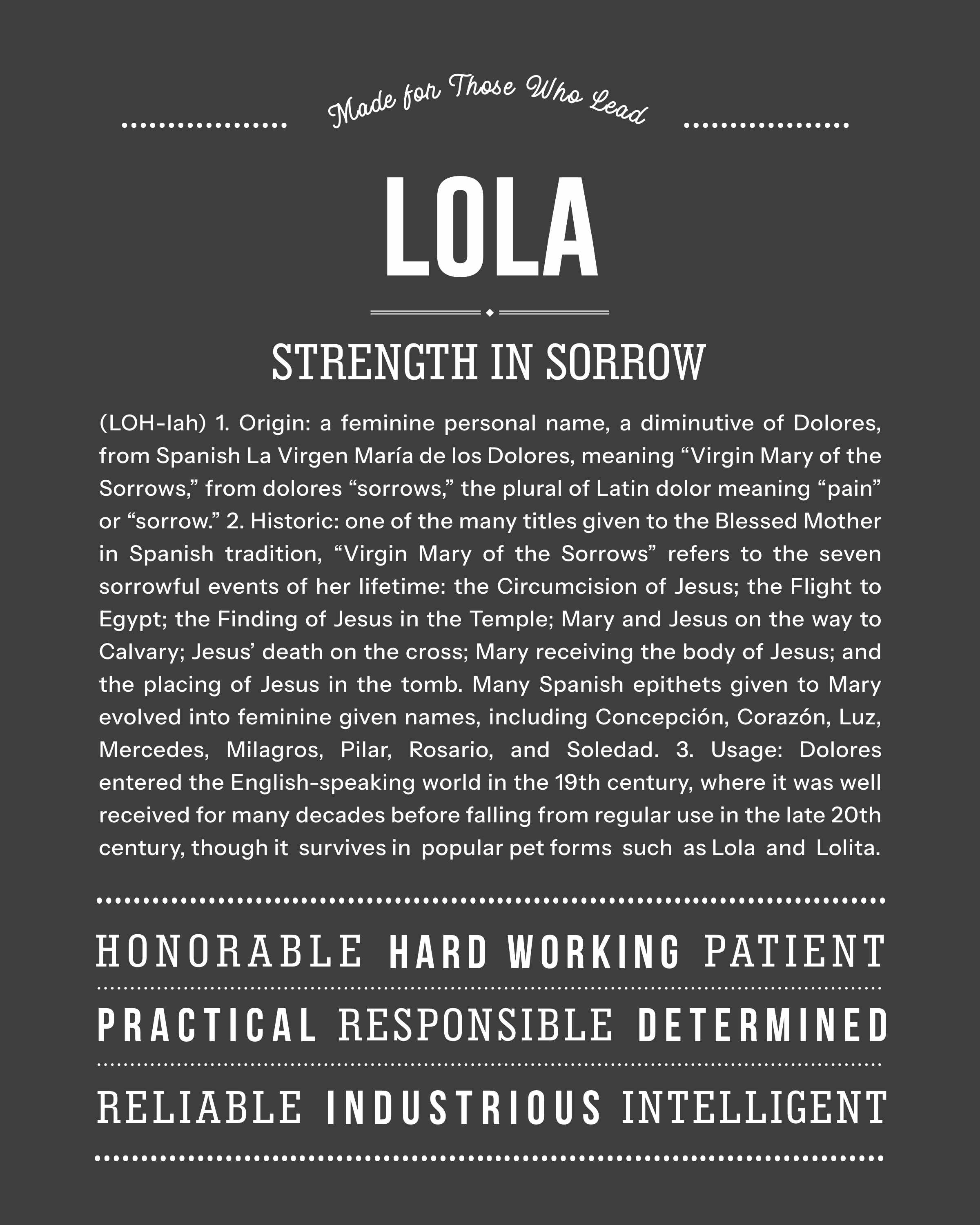 Lola | Personalised Name Meaning Print – Custom Name Art Gift
