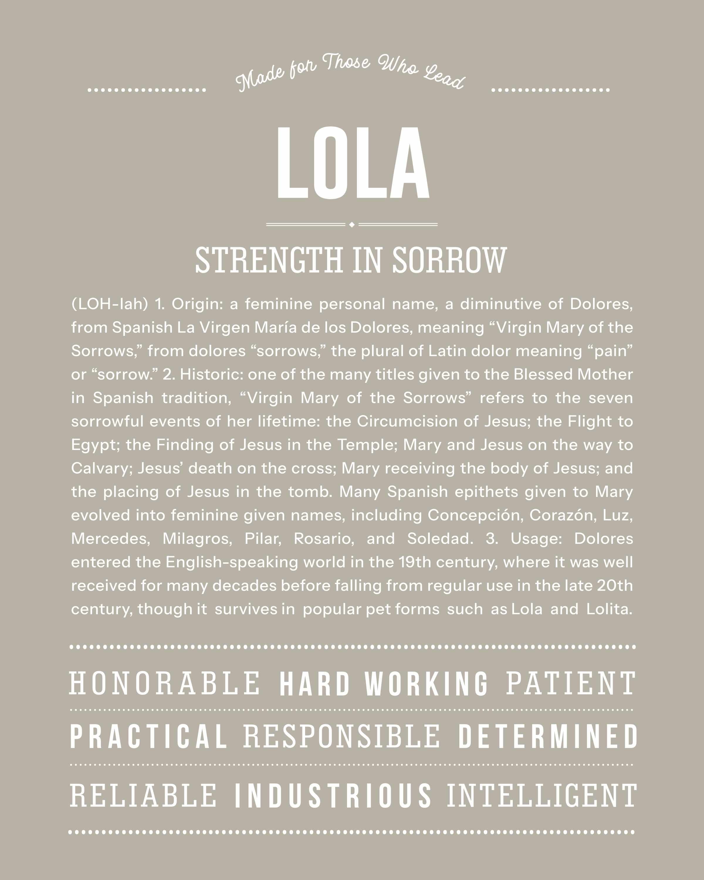 Lola | Personalised Name Meaning Print – Custom Name Art Gift
